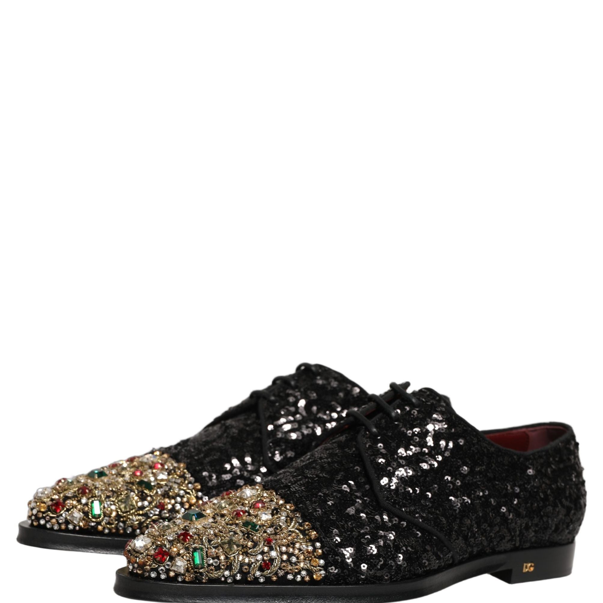 Dolce & Gabbana Black Sequin Embellished Men Derby Dress Shoes