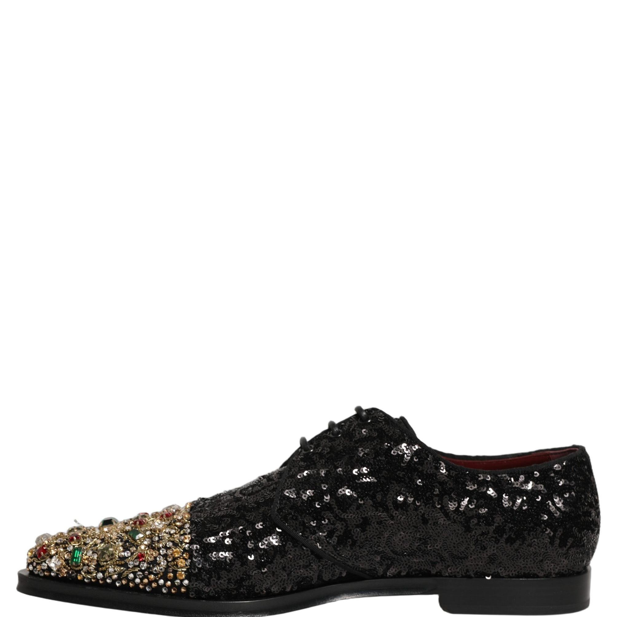 Dolce & Gabbana Black Sequin Embellished Men Derby Dress Shoes