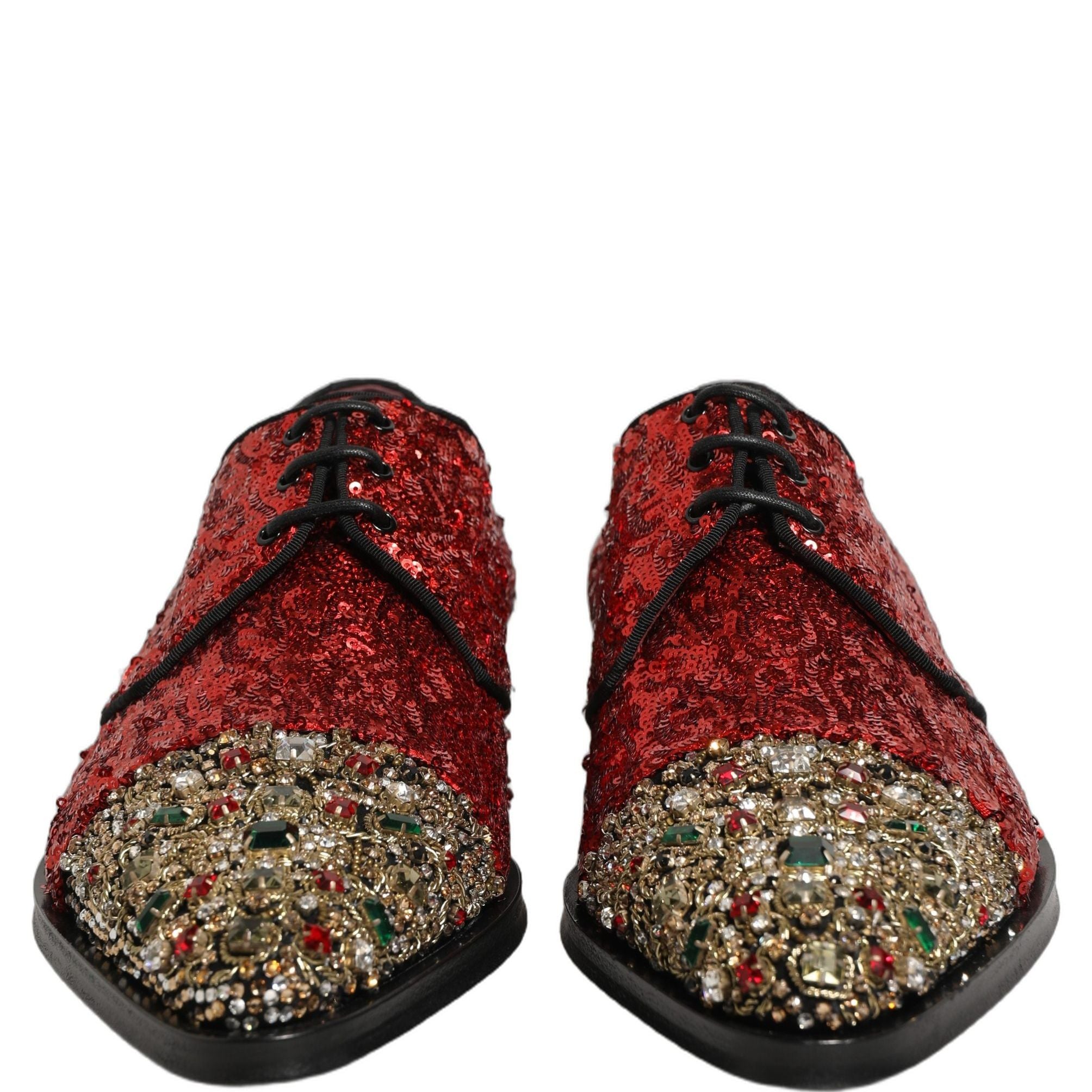 Dolce & Gabbana Red Sequin Embellished Men Derby Dress Shoes