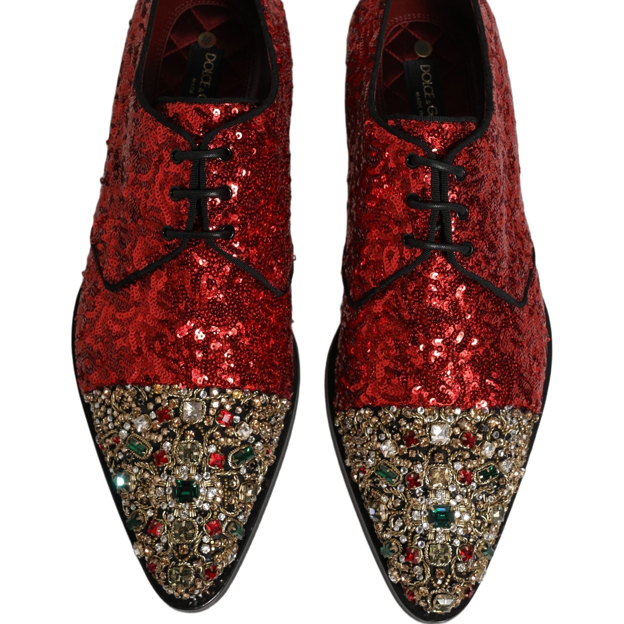 Dolce & Gabbana Red Sequin Embellished Men Derby Dress Shoes