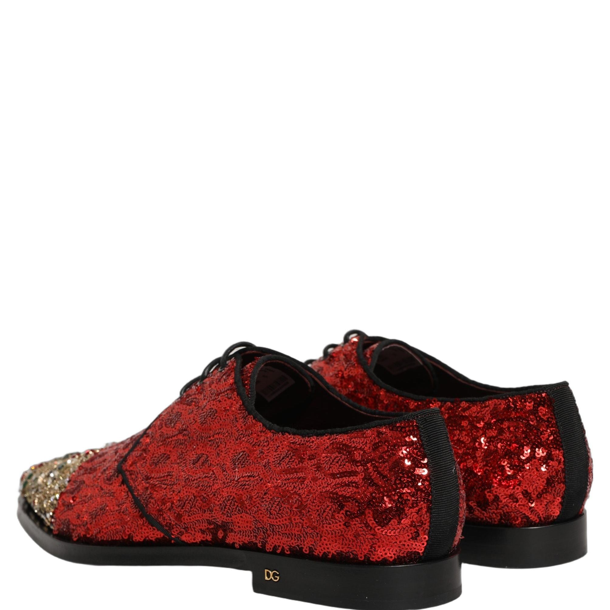 Dolce & Gabbana Red Sequin Embellished Men Derby Dress Shoes