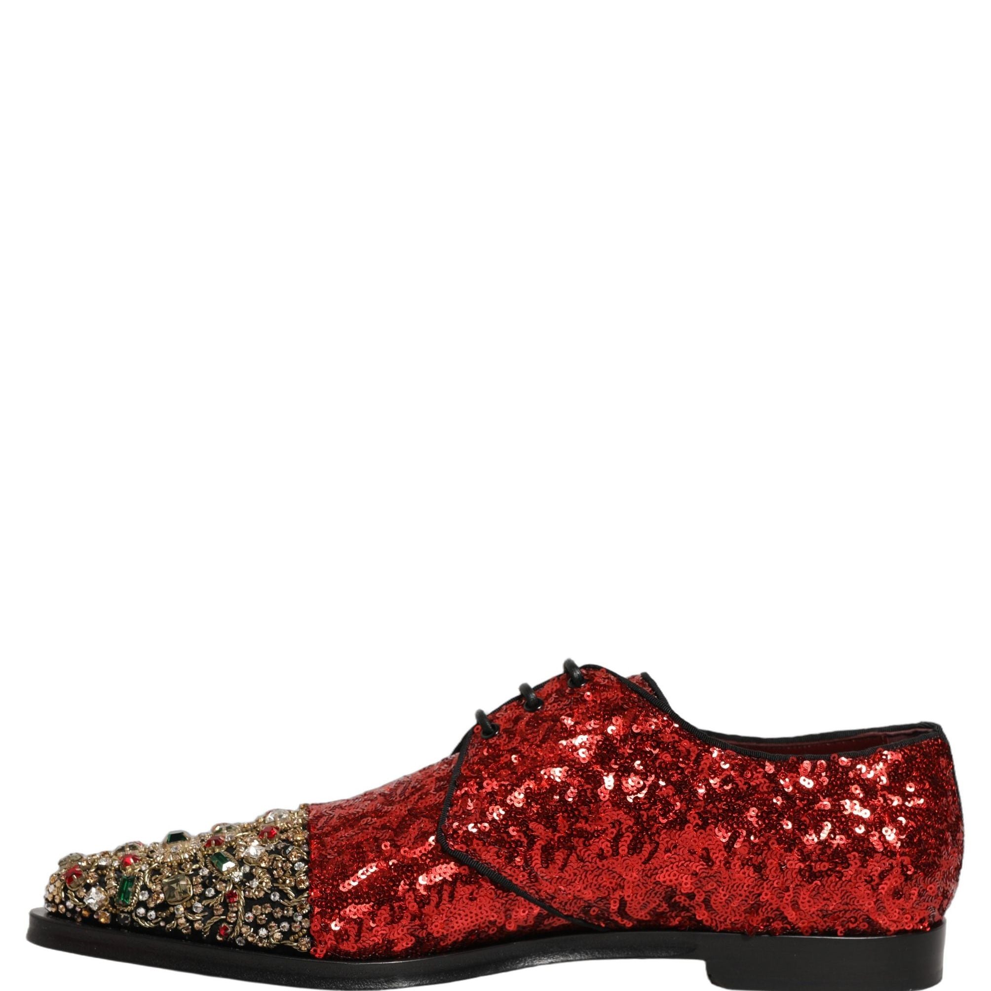 Dolce & Gabbana Red Sequin Embellished Men Derby Dress Shoes