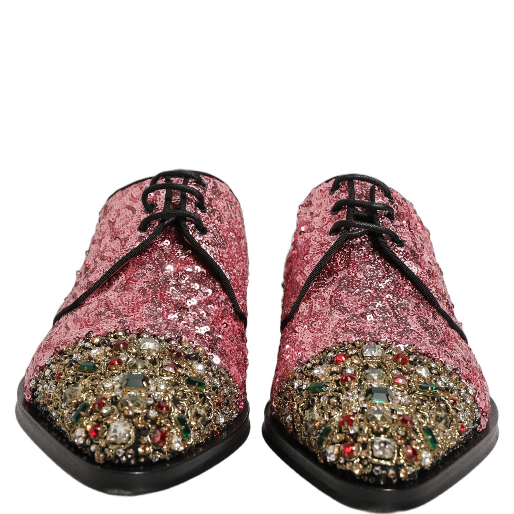 Dolce & Gabbana Pink Sequin Embellished Men Derby Dress Shoes