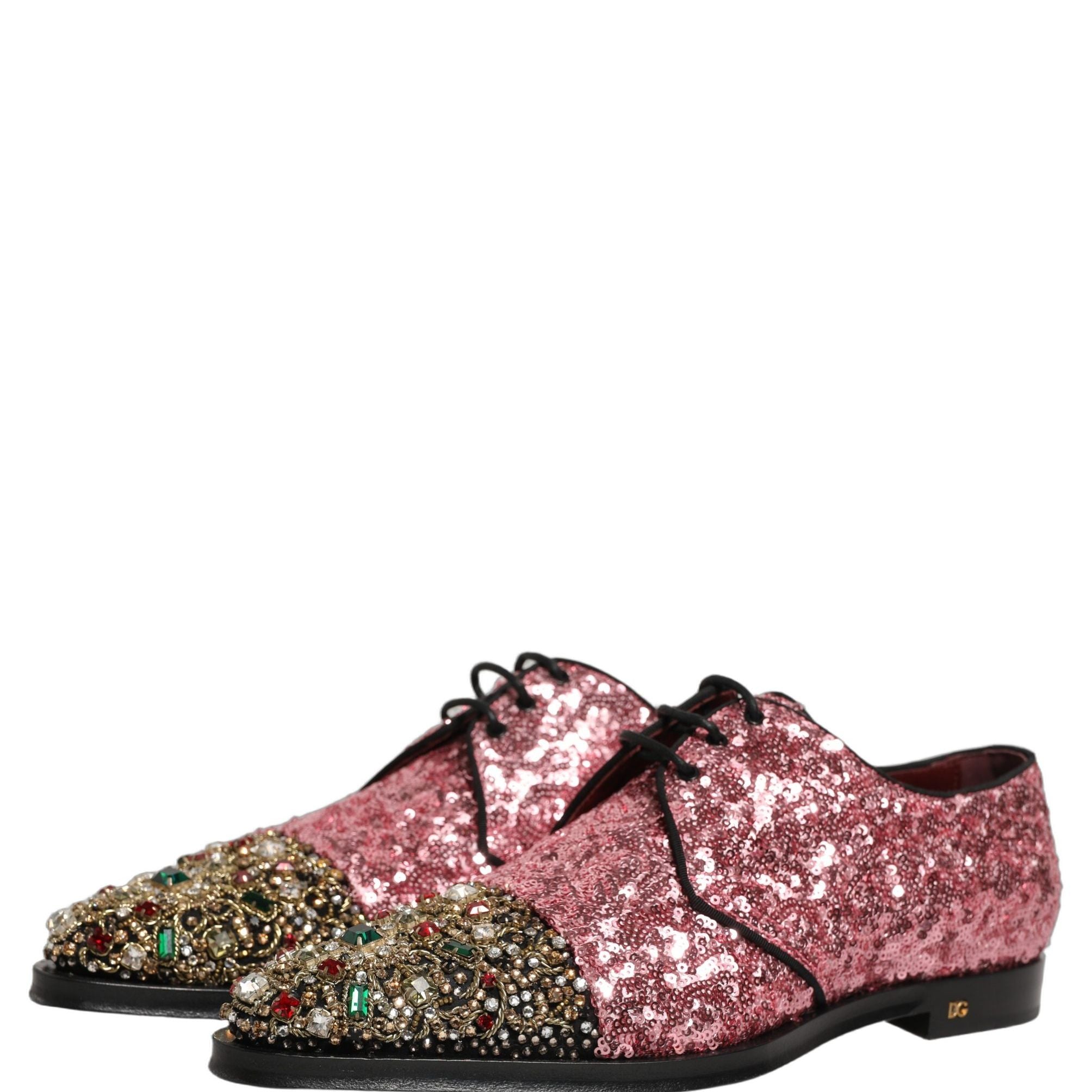 Dolce & Gabbana Pink Sequin Embellished Men Derby Dress Shoes