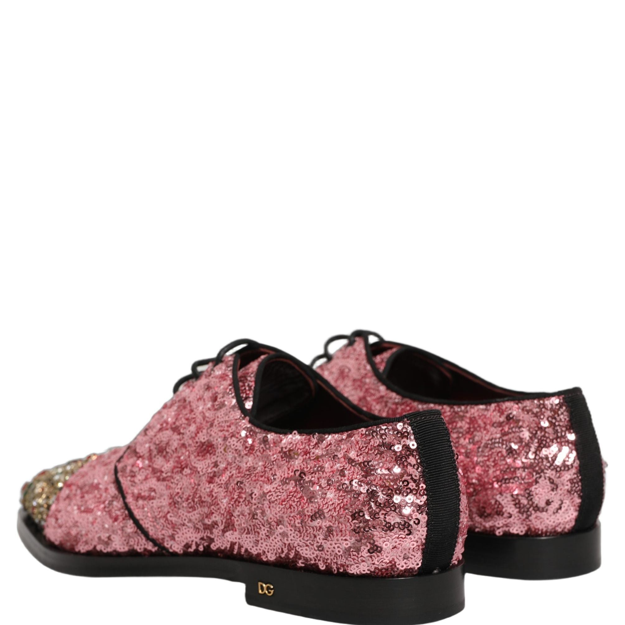 Dolce & Gabbana Pink Sequin Embellished Men Derby Dress Shoes