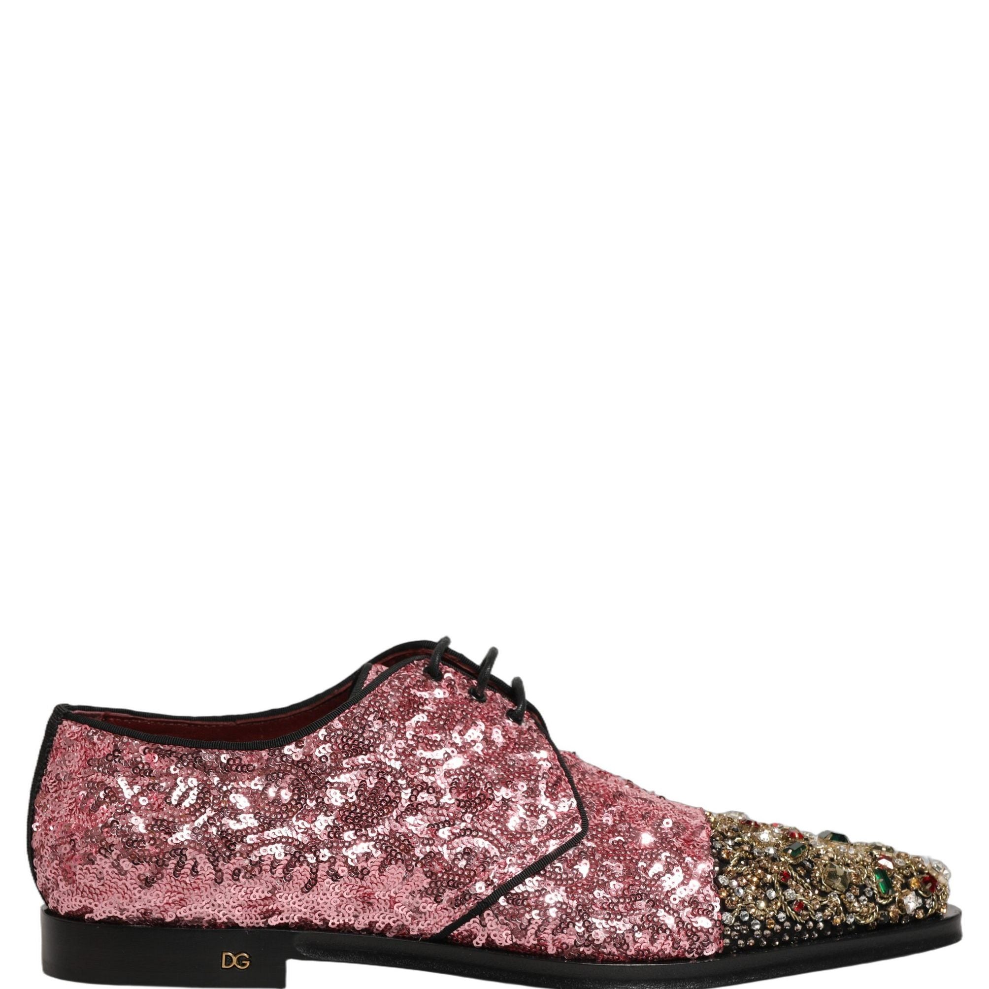 Dolce & Gabbana Pink Sequin Embellished Men Derby Dress Shoes