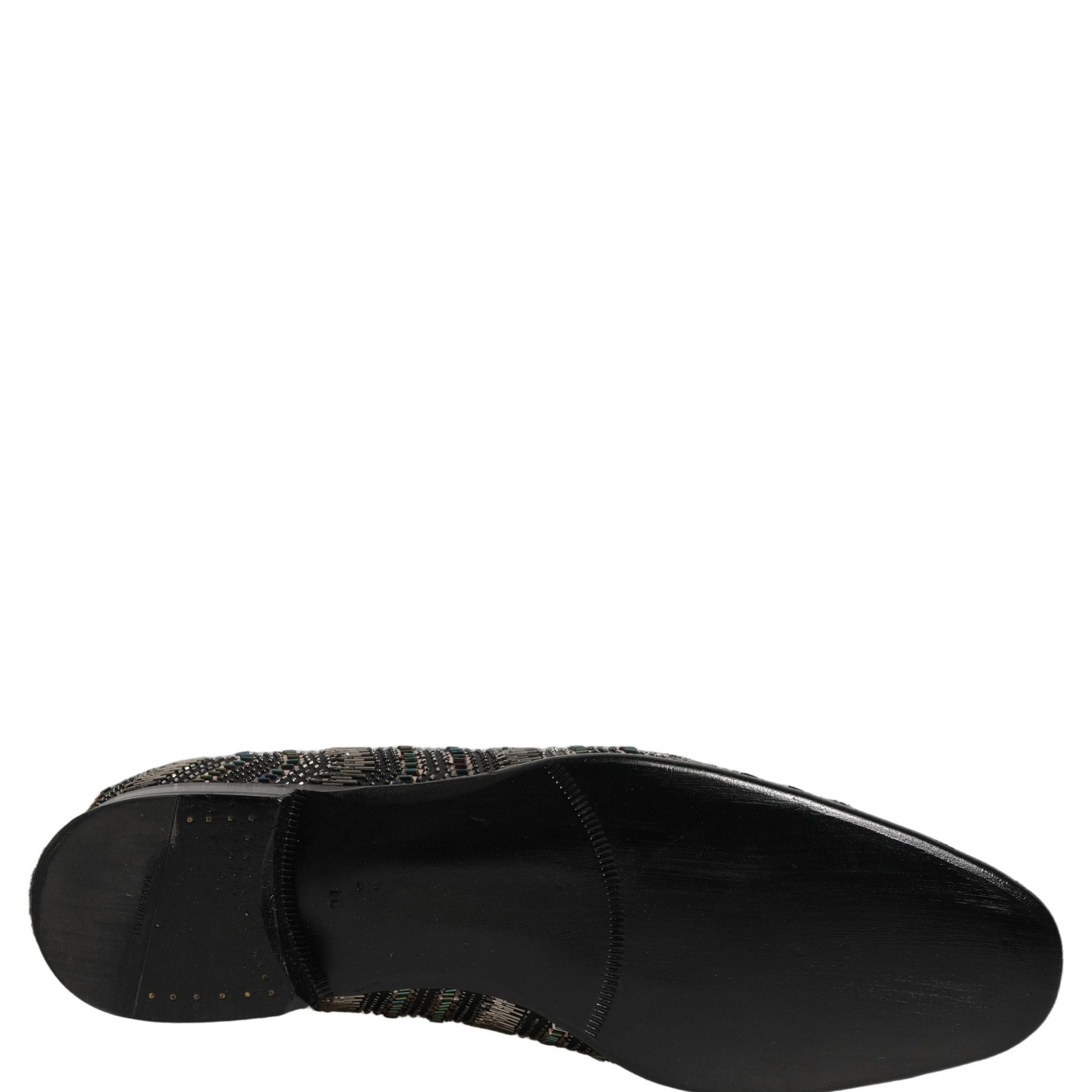 Dolce & Gabbana Black Silver Embellished Slip On Loafers Shoes