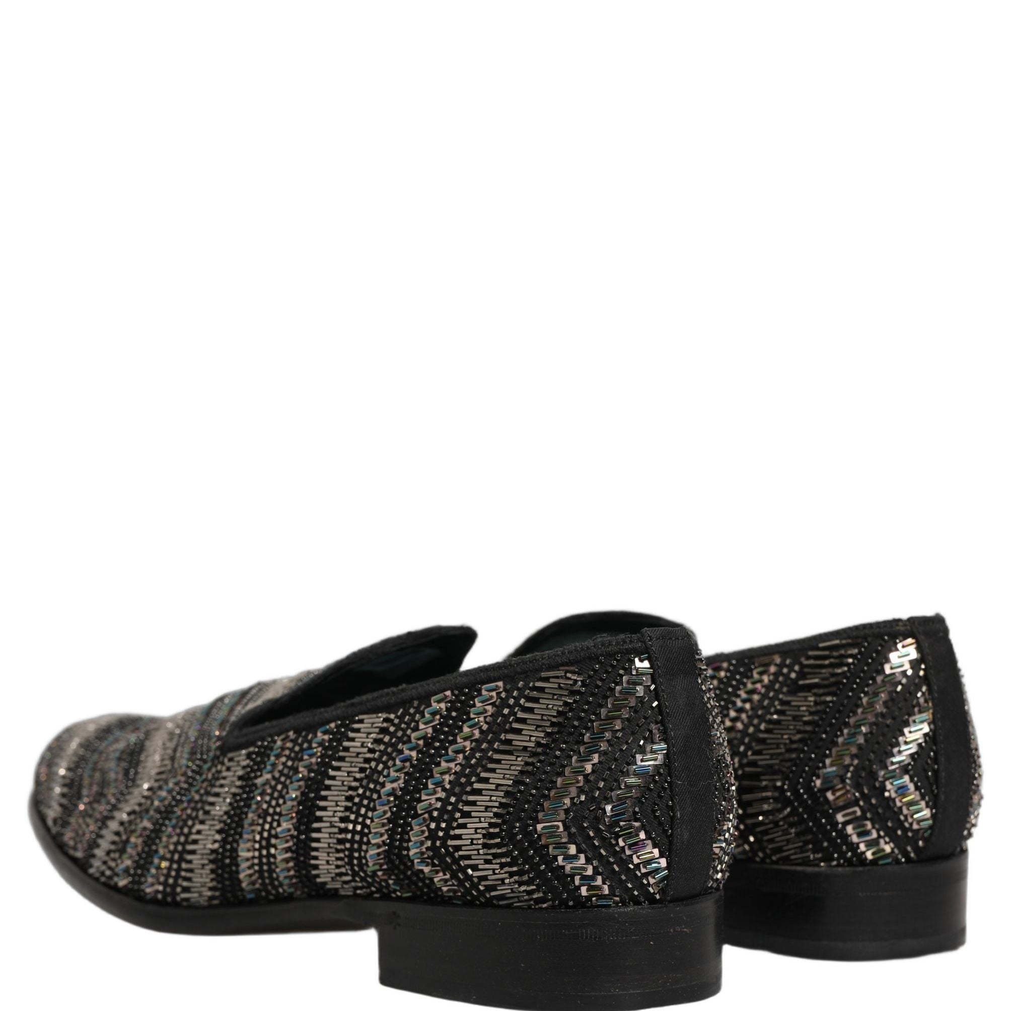 Dolce & Gabbana Black Silver Embellished Slip On Loafers Shoes