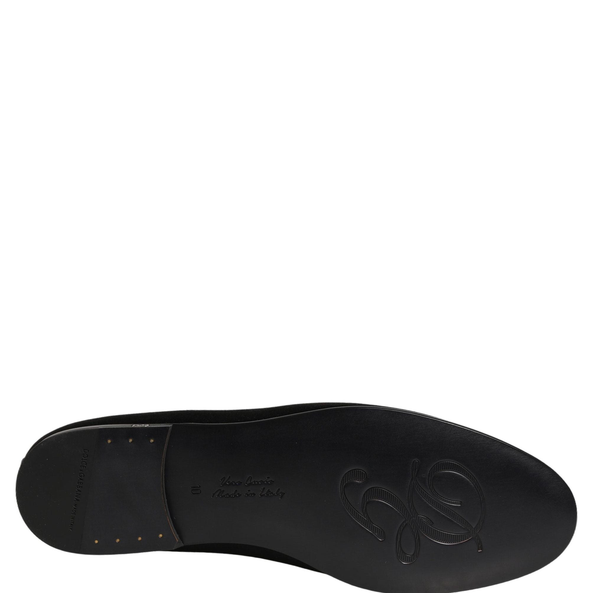 Dolce & Gabbana Black Satin Logo Slip On Flats Loafers Shoes