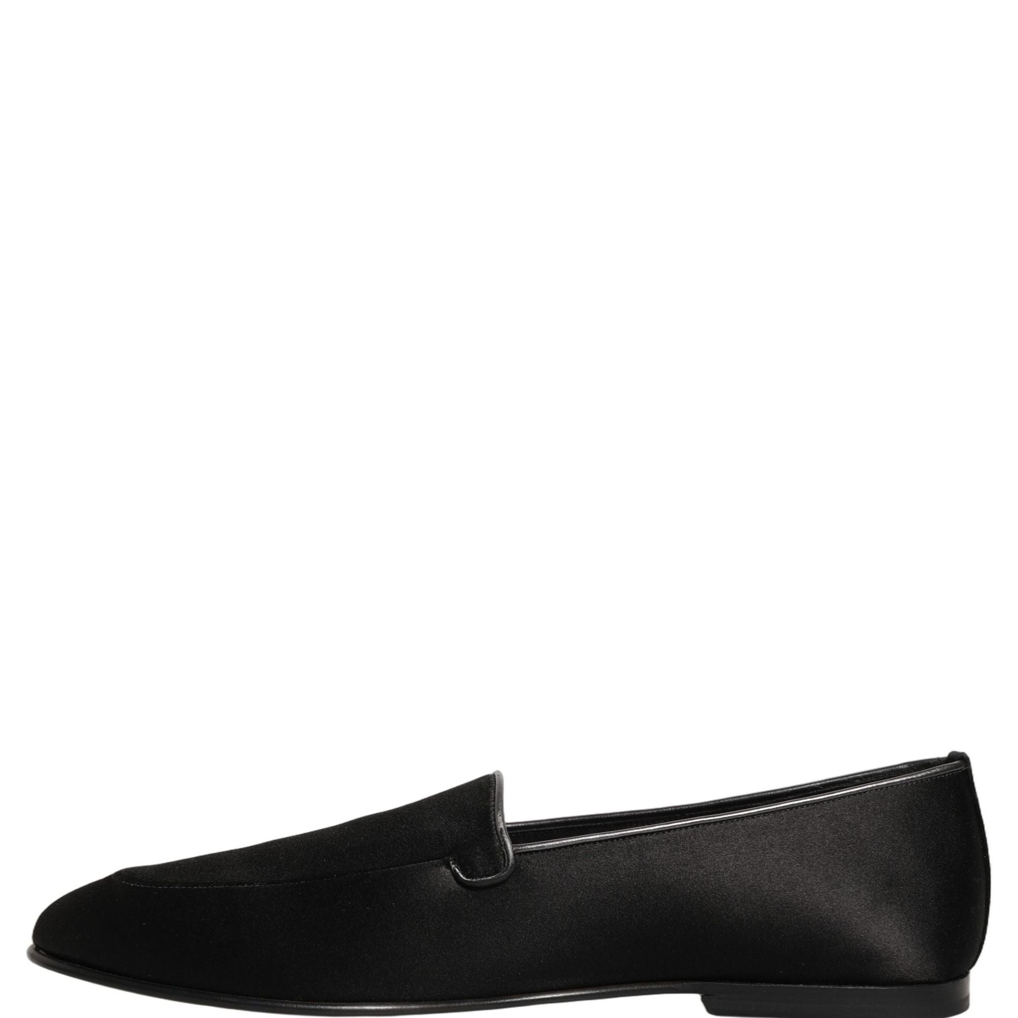 Dolce & Gabbana Black Satin Logo Slip On Flats Loafers Shoes