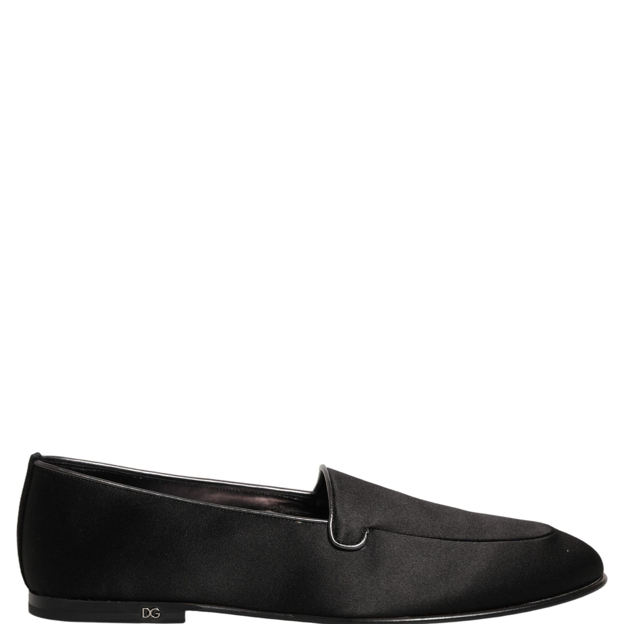 Dolce & Gabbana Black Satin Logo Slip On Flats Loafers Shoes