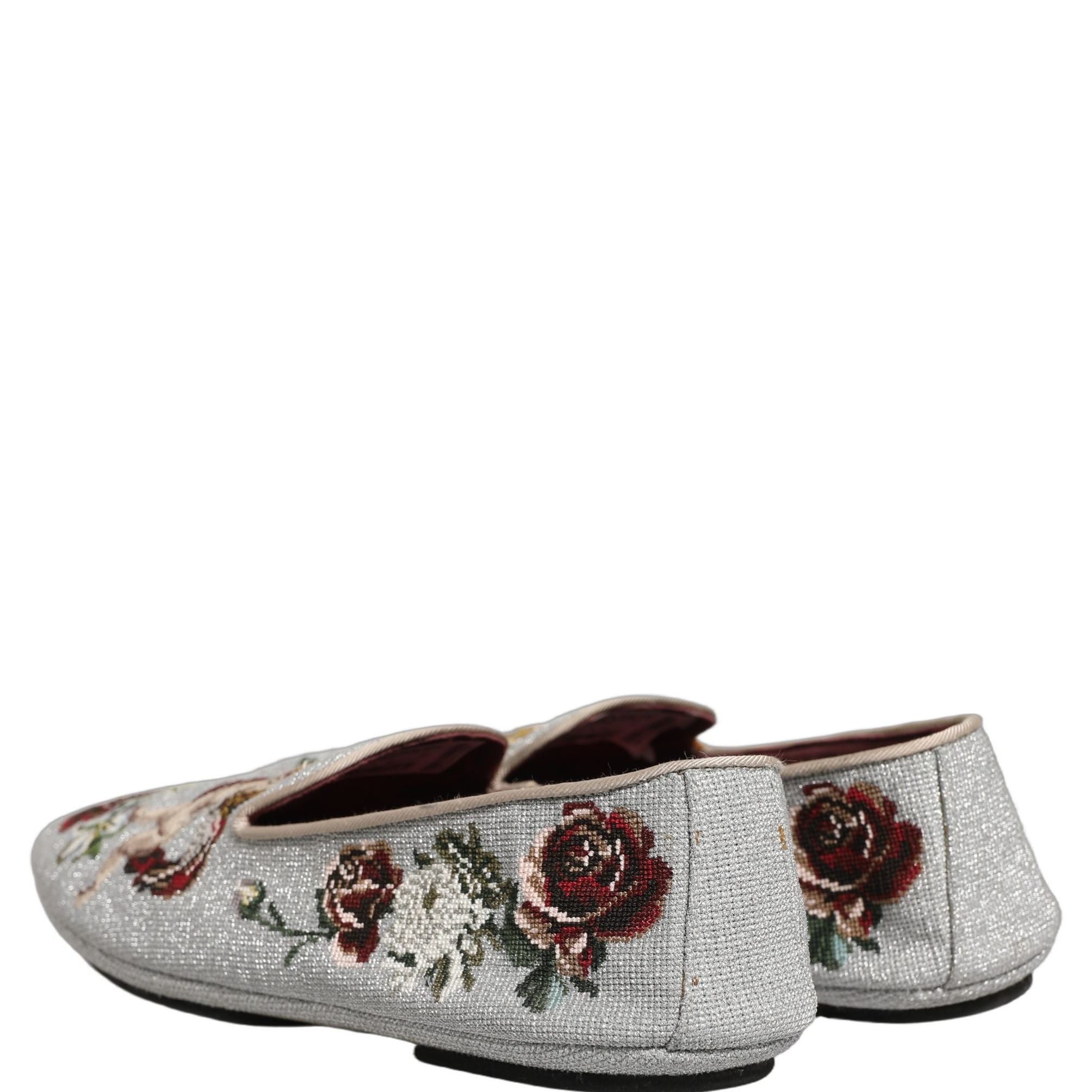 Dolce & Gabbana Gray Crown Rose Angel Embroidery Loafer Shoes
