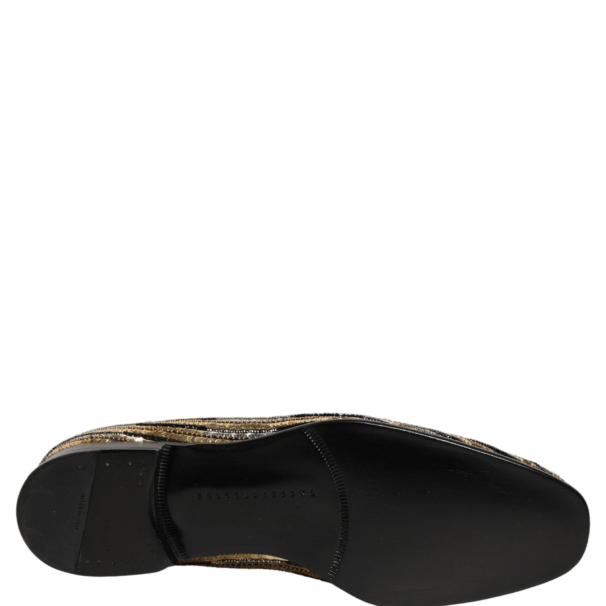 Dolce & Gabbana Gold Striped Sequin Embellished Loafer Shoes