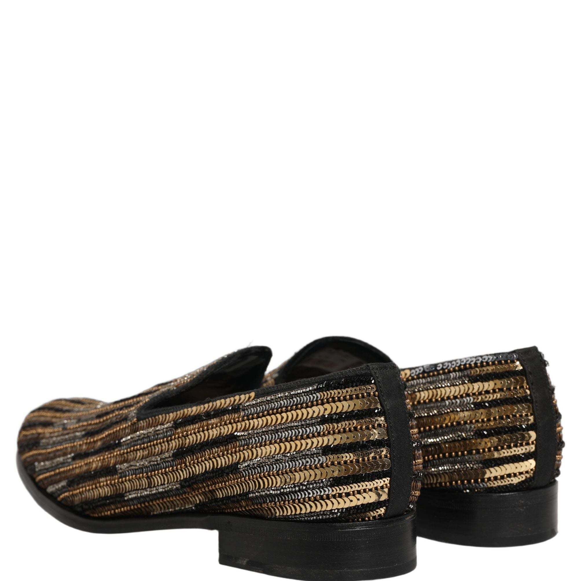 Dolce & Gabbana Gold Striped Sequin Embellished Loafer Shoes