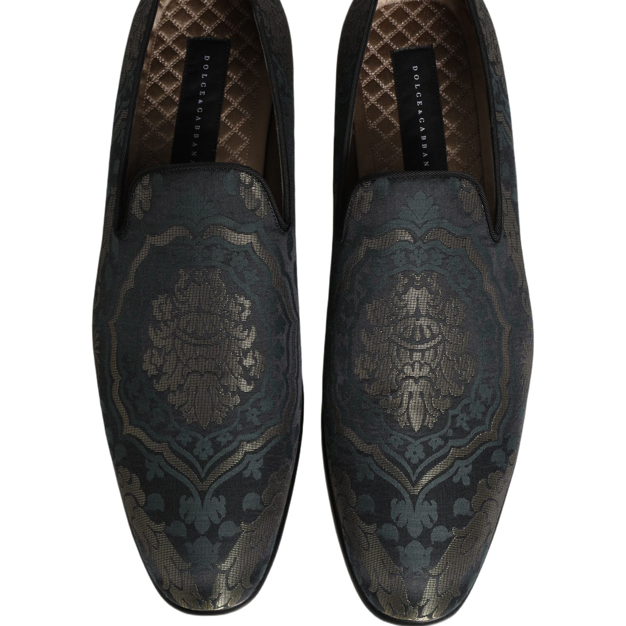 Dolce & Gabbana Black Floral Brocade Slip On Loafers Shoes