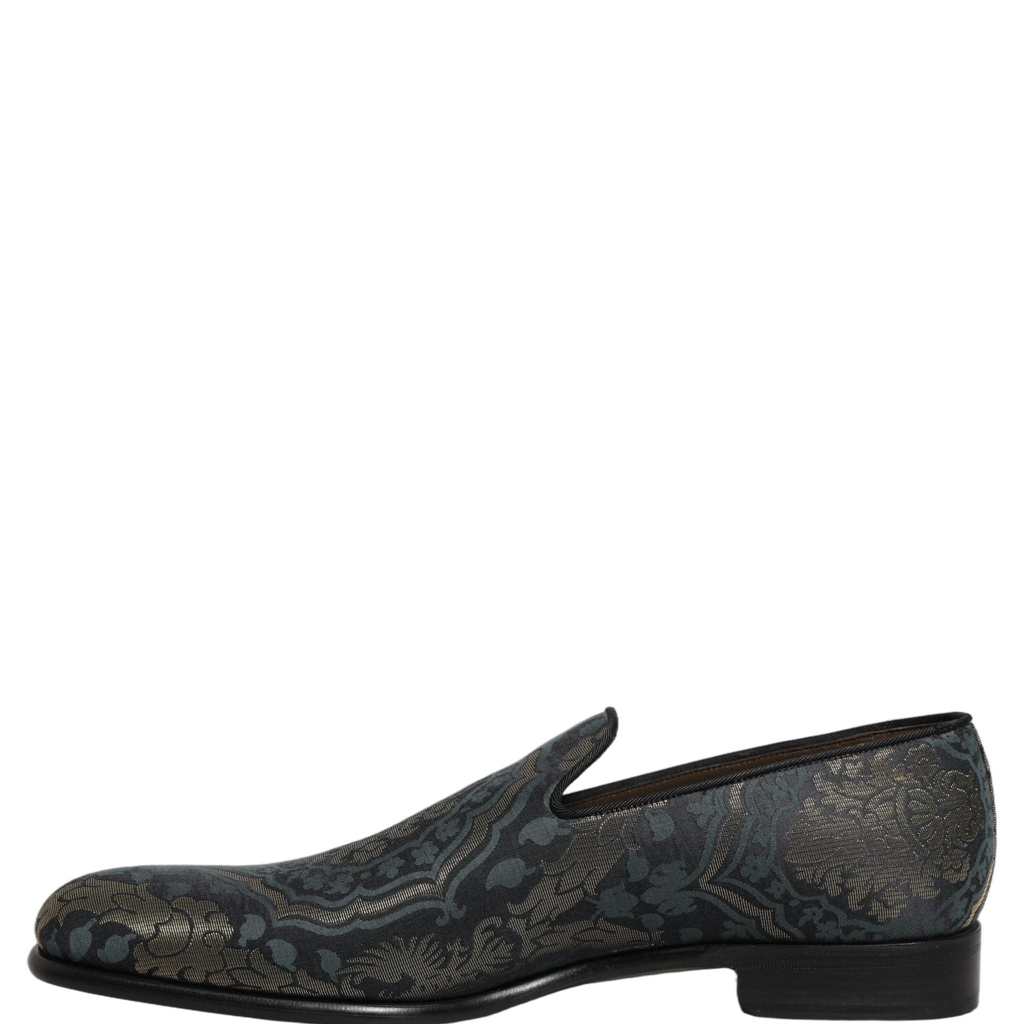 Dolce & Gabbana Black Floral Brocade Slip On Loafers Shoes