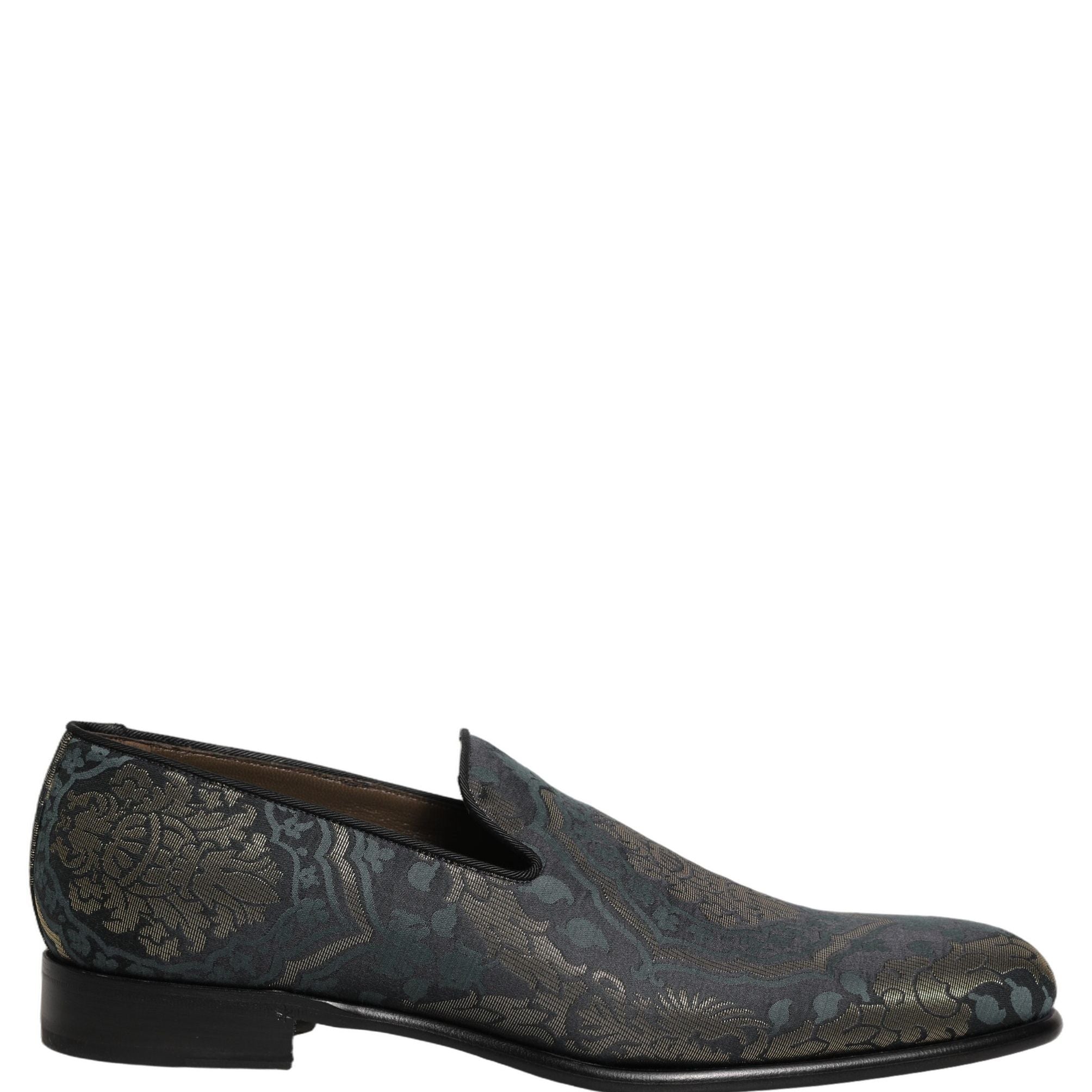 Dolce & Gabbana Black Floral Brocade Slip On Loafers Shoes