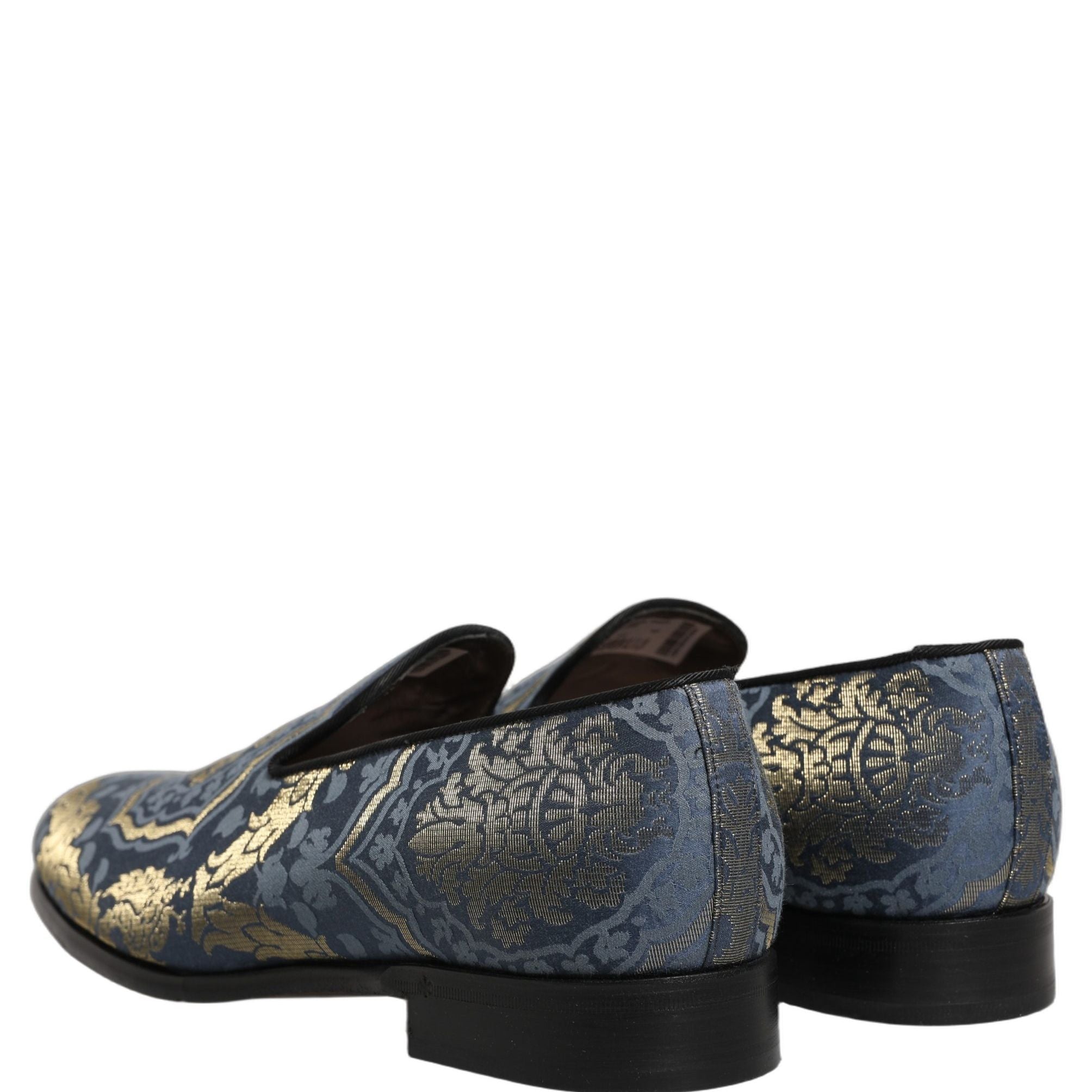 Dolce & Gabbana Blue Floral Brocade Slip On Loafers Shoes