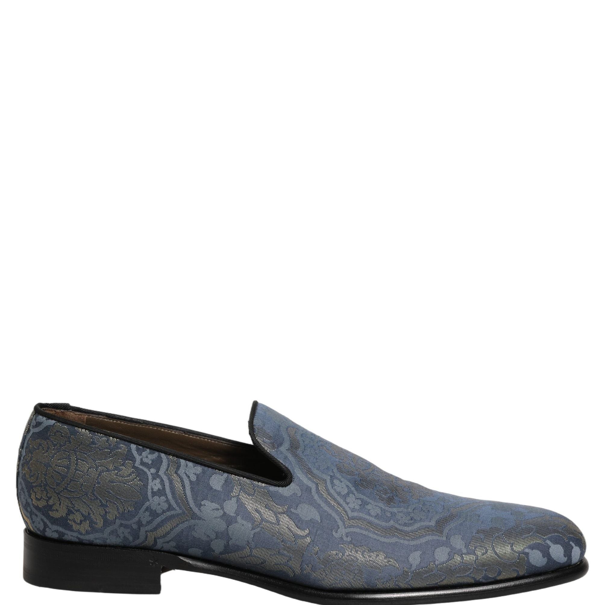 Dolce & Gabbana Blue Floral Brocade Slip On Loafers Shoes
