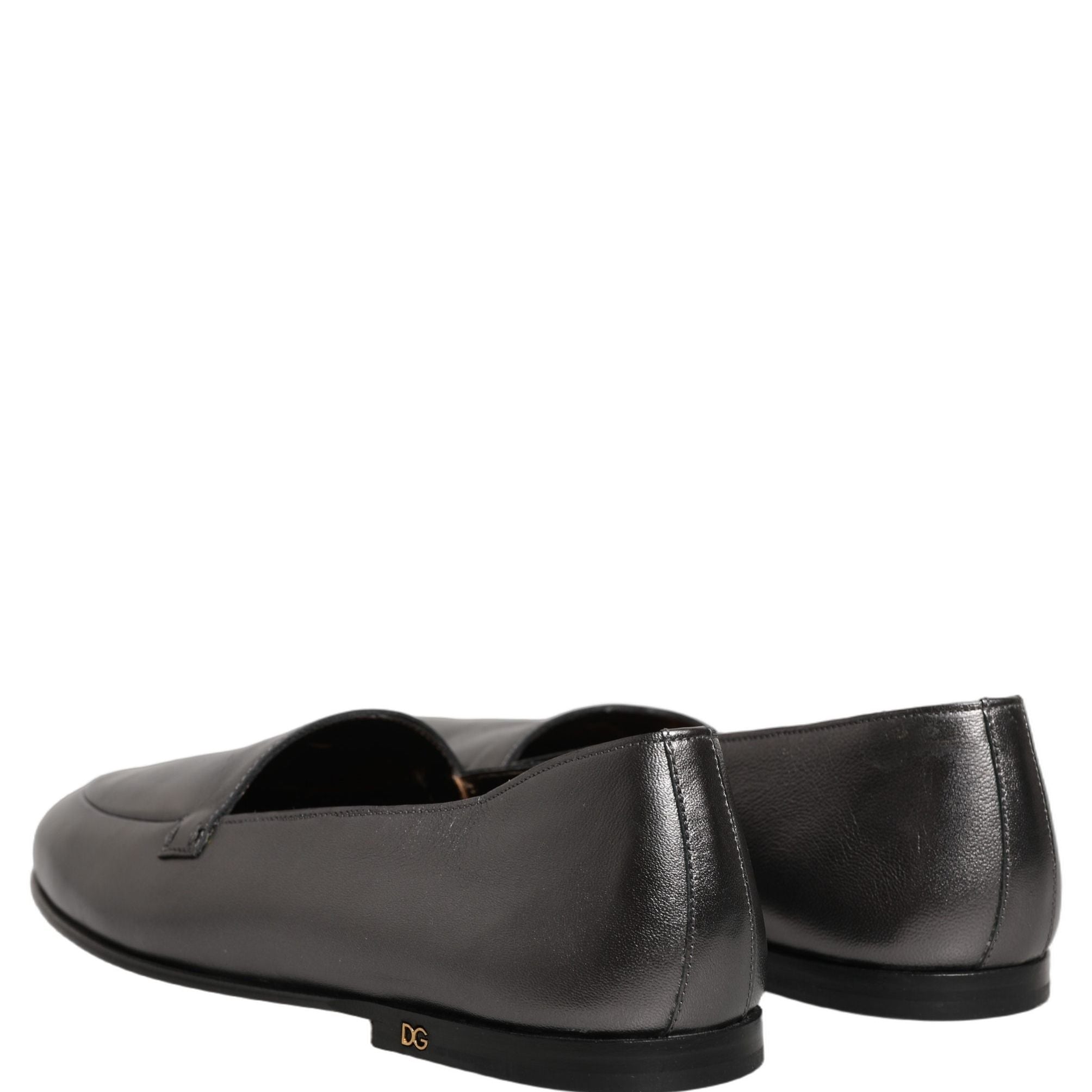 Dolce & Gabbana Silver Leather DG Logo Slip On Loafers Shoes