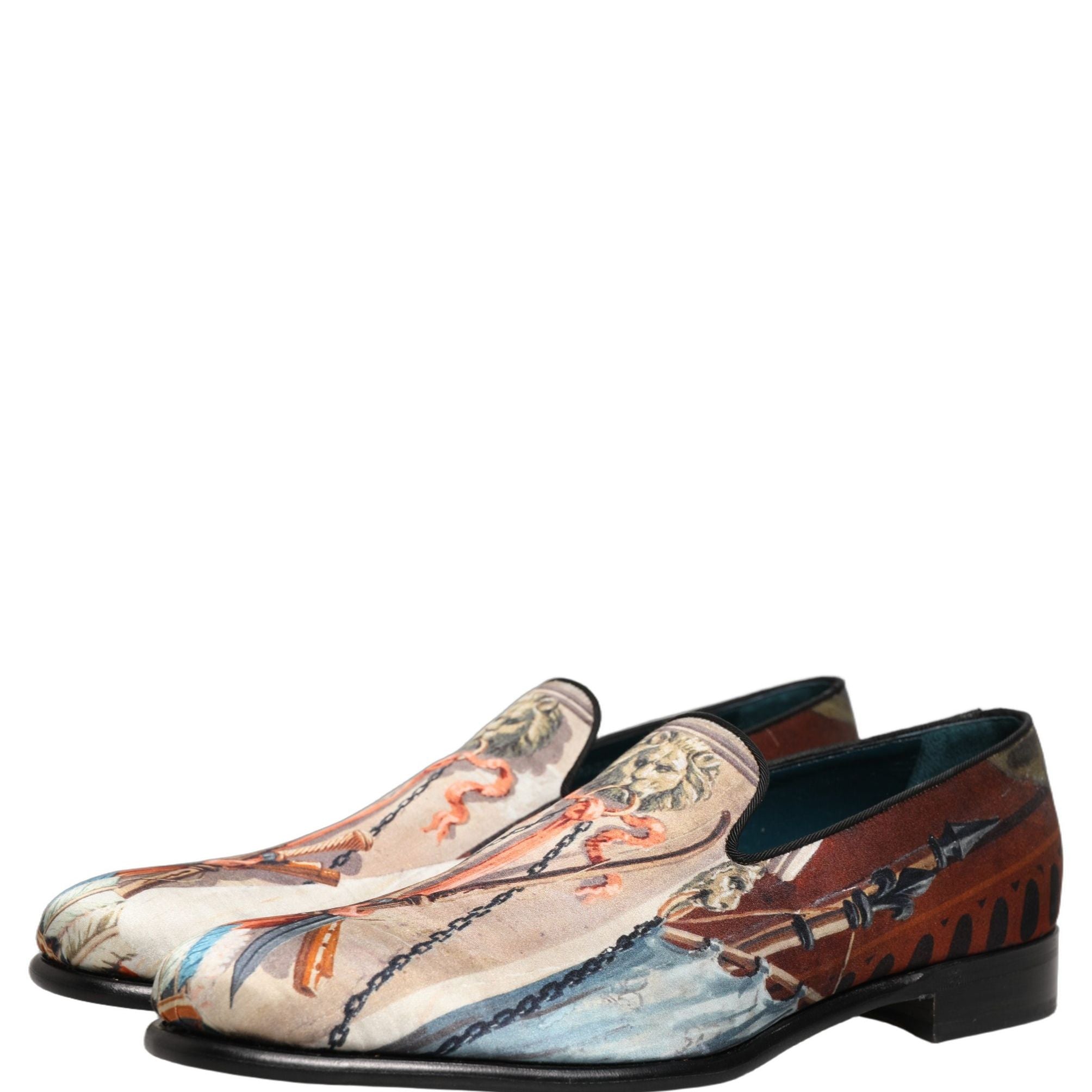 Dolce & Gabbana Multicolor Lion Print Slip On Loafers Shoes