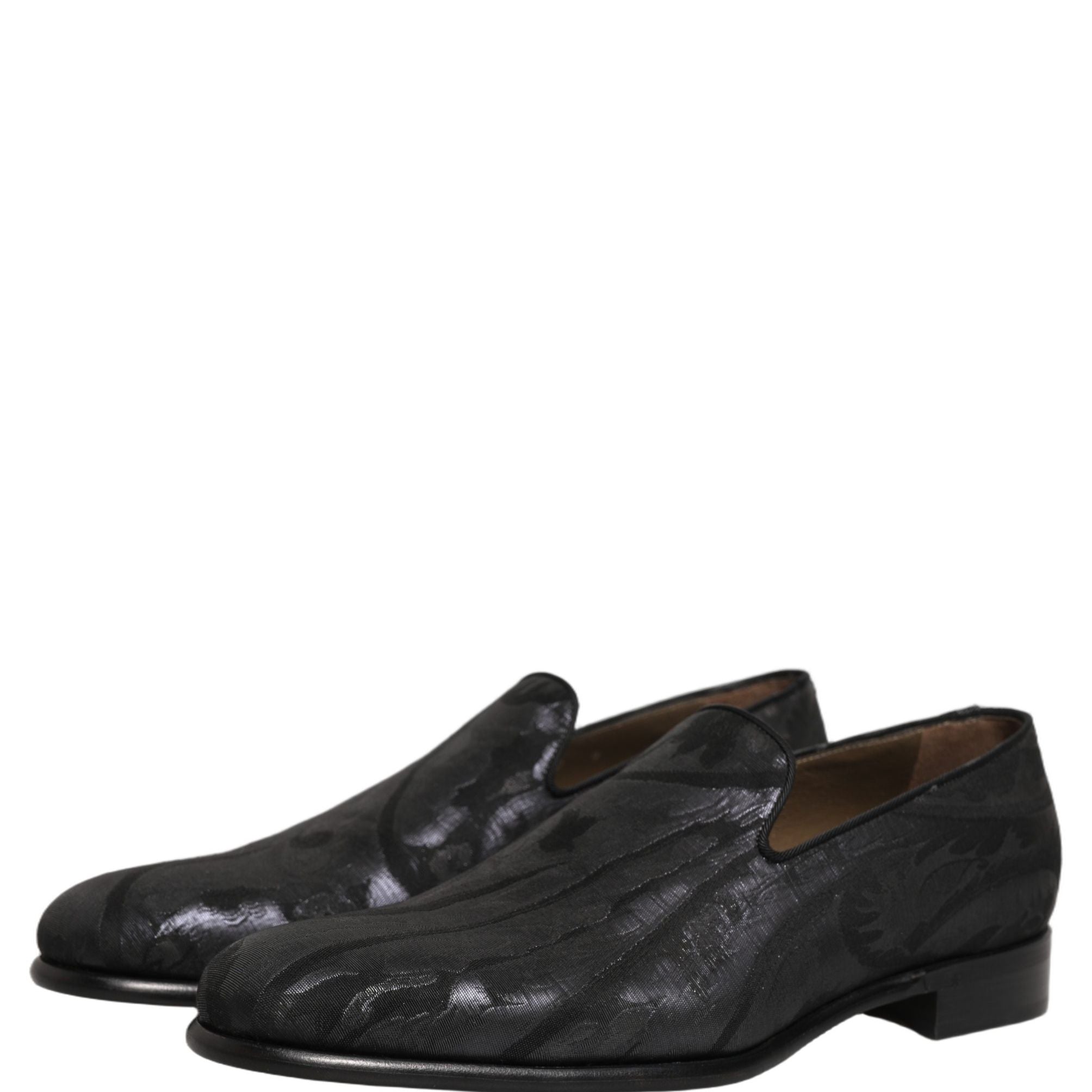Dolce & Gabbana Black Brocade Men Slip On Dress Loafers Shoes