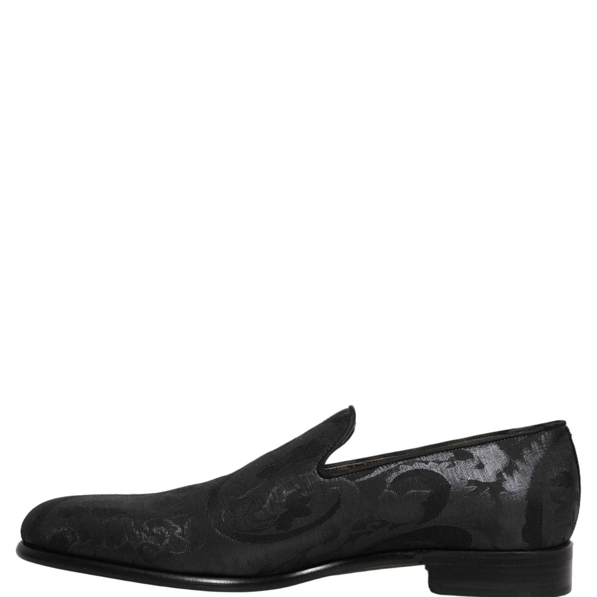 Dolce & Gabbana Black Brocade Men Slip On Dress Loafers Shoes