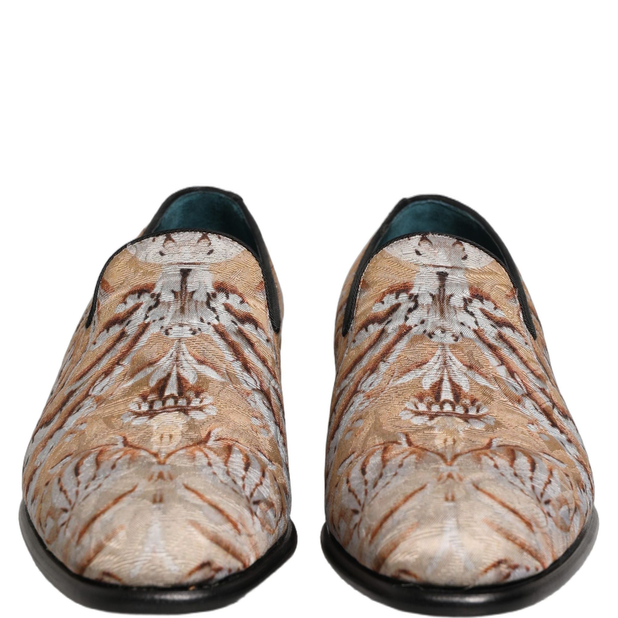 Dolce & Gabbana Beige Brocade Men Slip On Dress Loafers Shoes