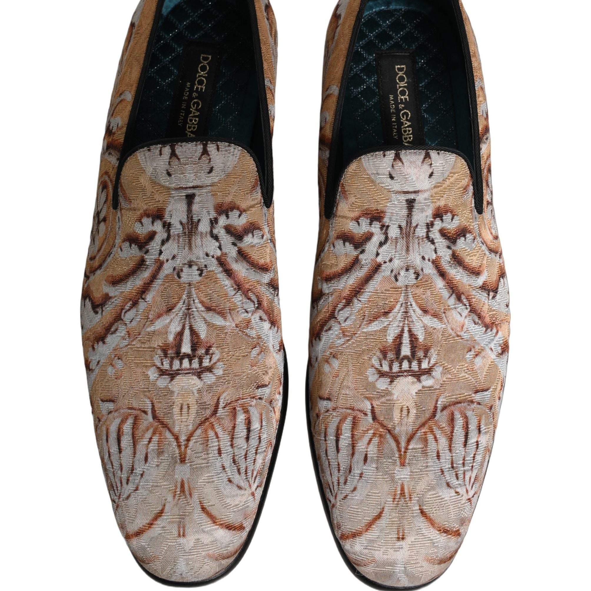 Dolce & Gabbana Beige Brocade Men Slip On Dress Loafers Shoes