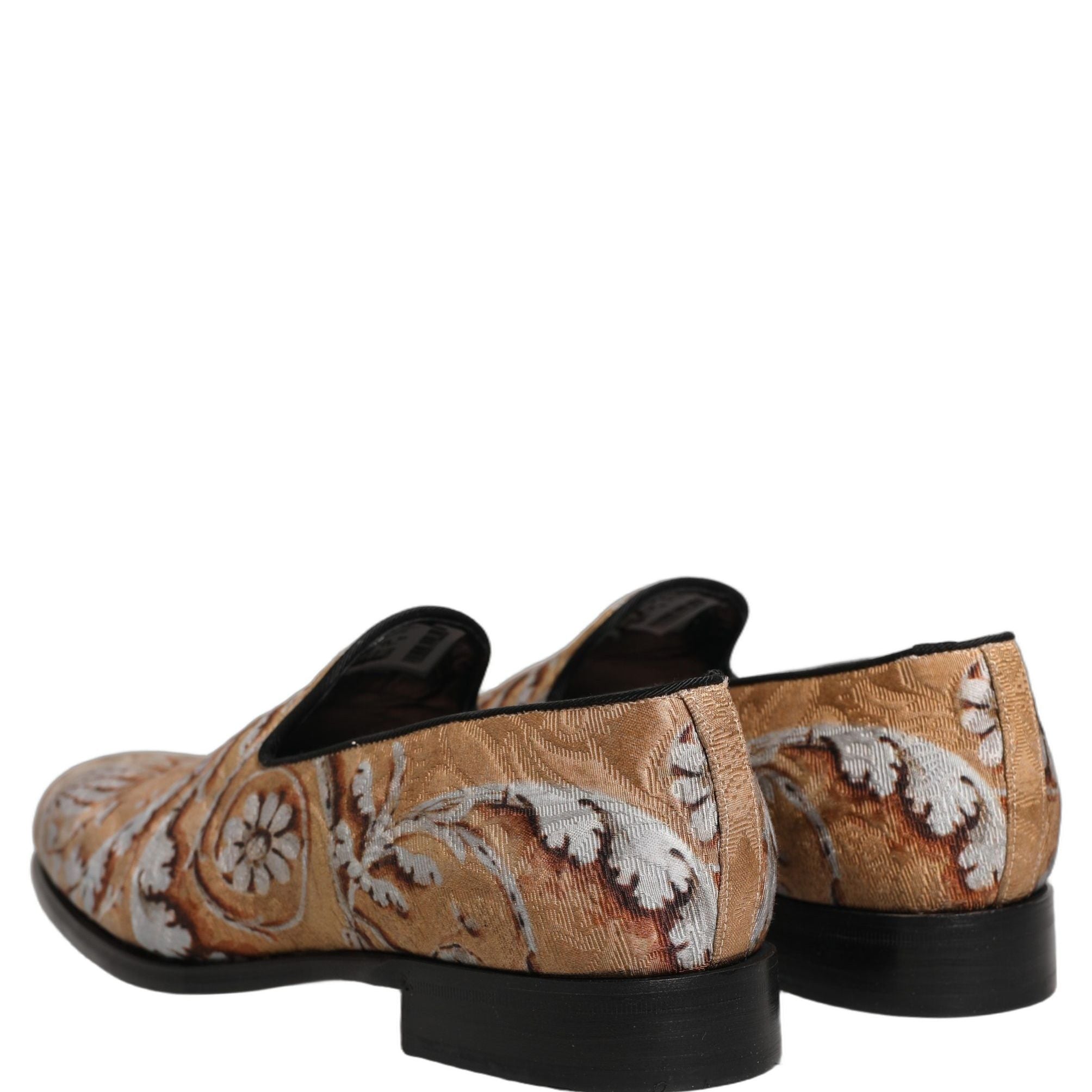 Dolce & Gabbana Beige Brocade Men Slip On Dress Loafers Shoes