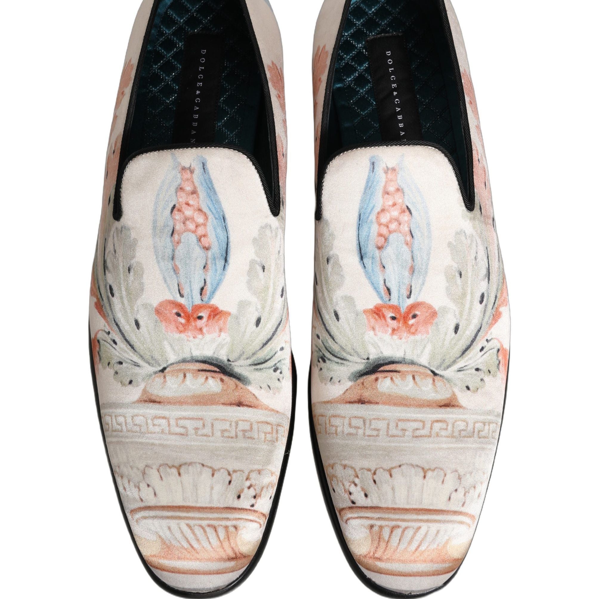 Dolce & Gabbana White Floral Vase Slip On Dress Loafers Shoes