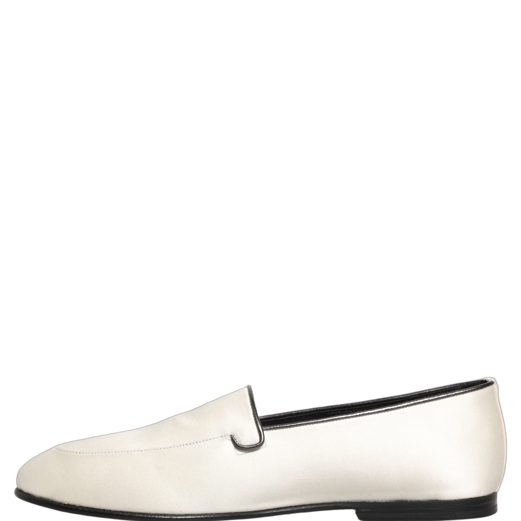 Dolce & Gabbana White Satin Logo Slip On Flats Loafers Shoes