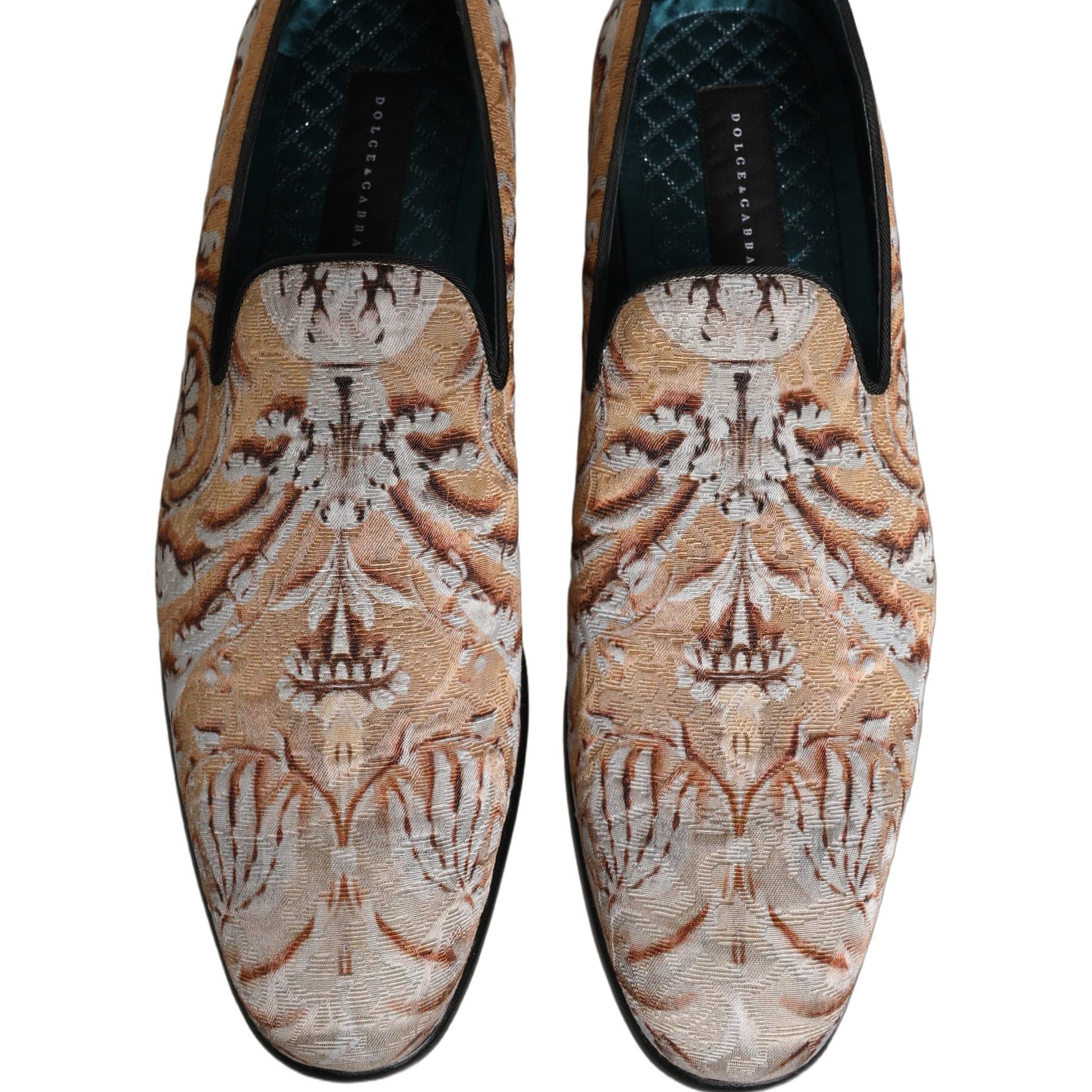 Dolce & Gabbana Gold Brocade Baroque Men Loafers Shoes