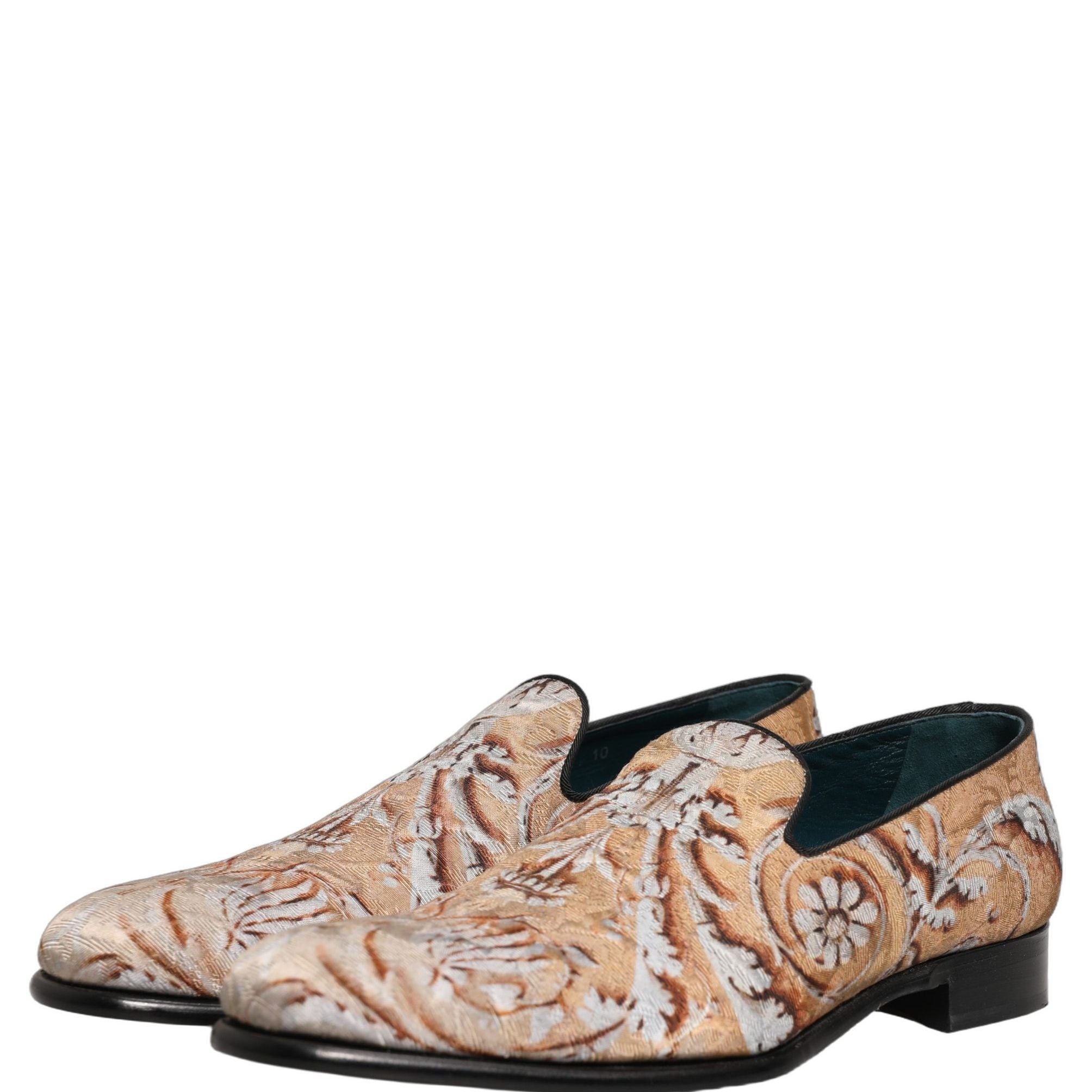 Dolce & Gabbana Gold Brocade Baroque Men Loafers Shoes