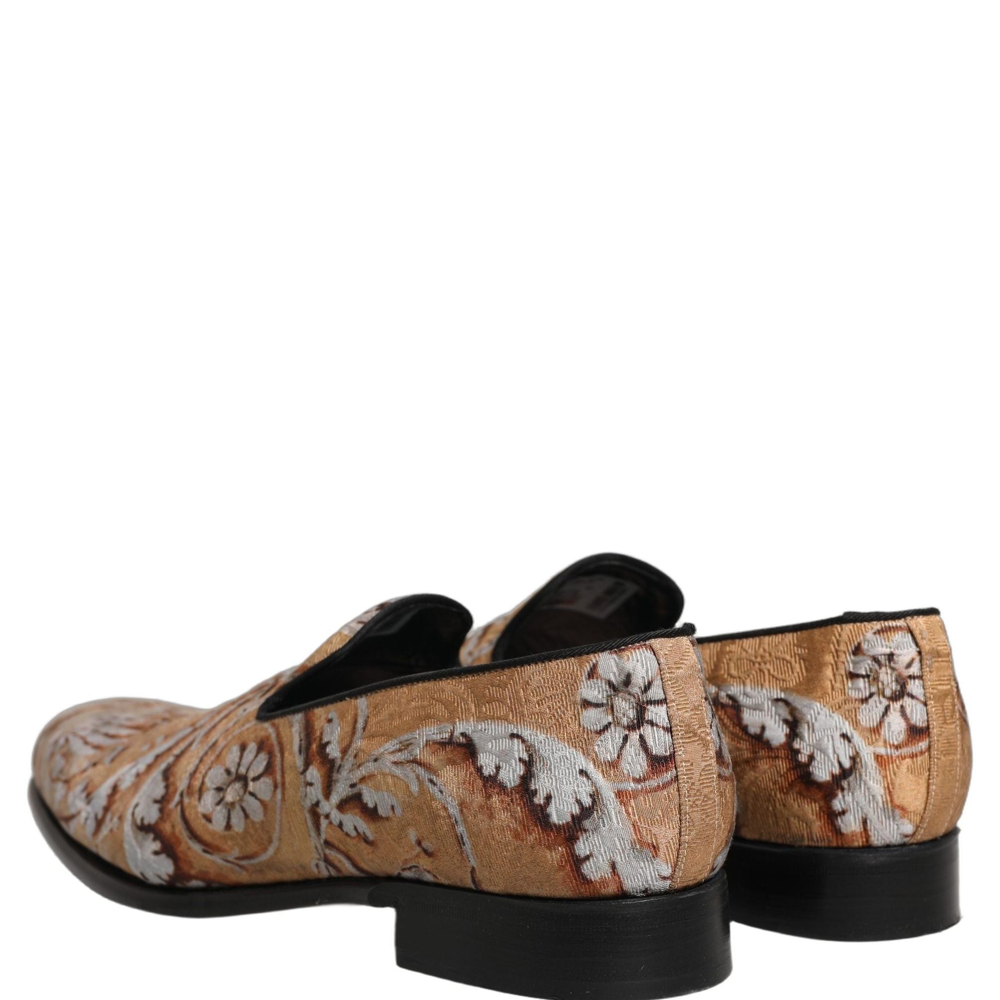 Dolce & Gabbana Gold Brocade Baroque Men Loafers Shoes