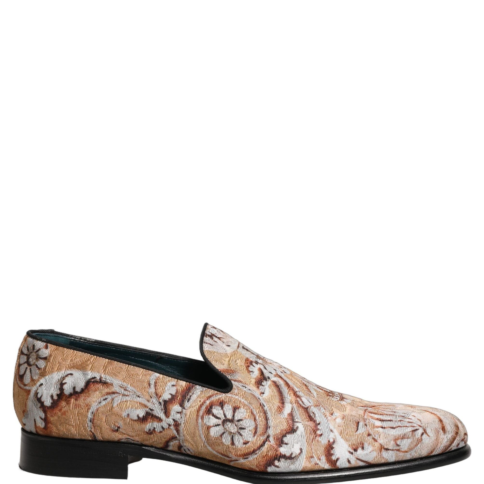 Dolce & Gabbana Gold Brocade Baroque Men Loafers Shoes