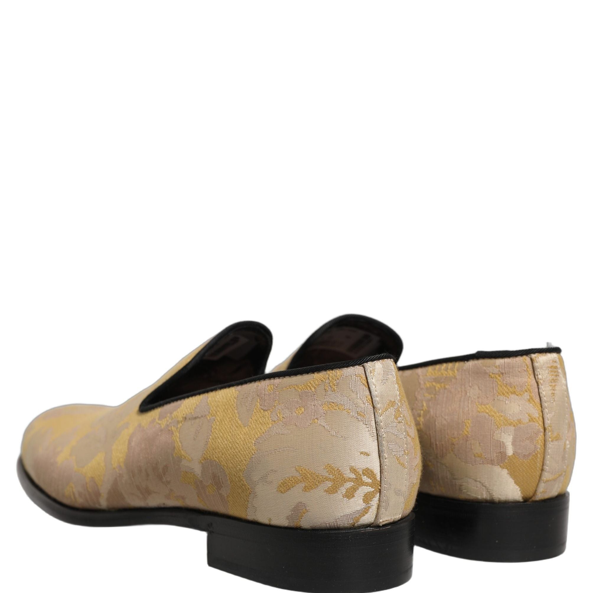Dolce & Gabbana Gold Floral Print Jacquard Men Loafers Shoes