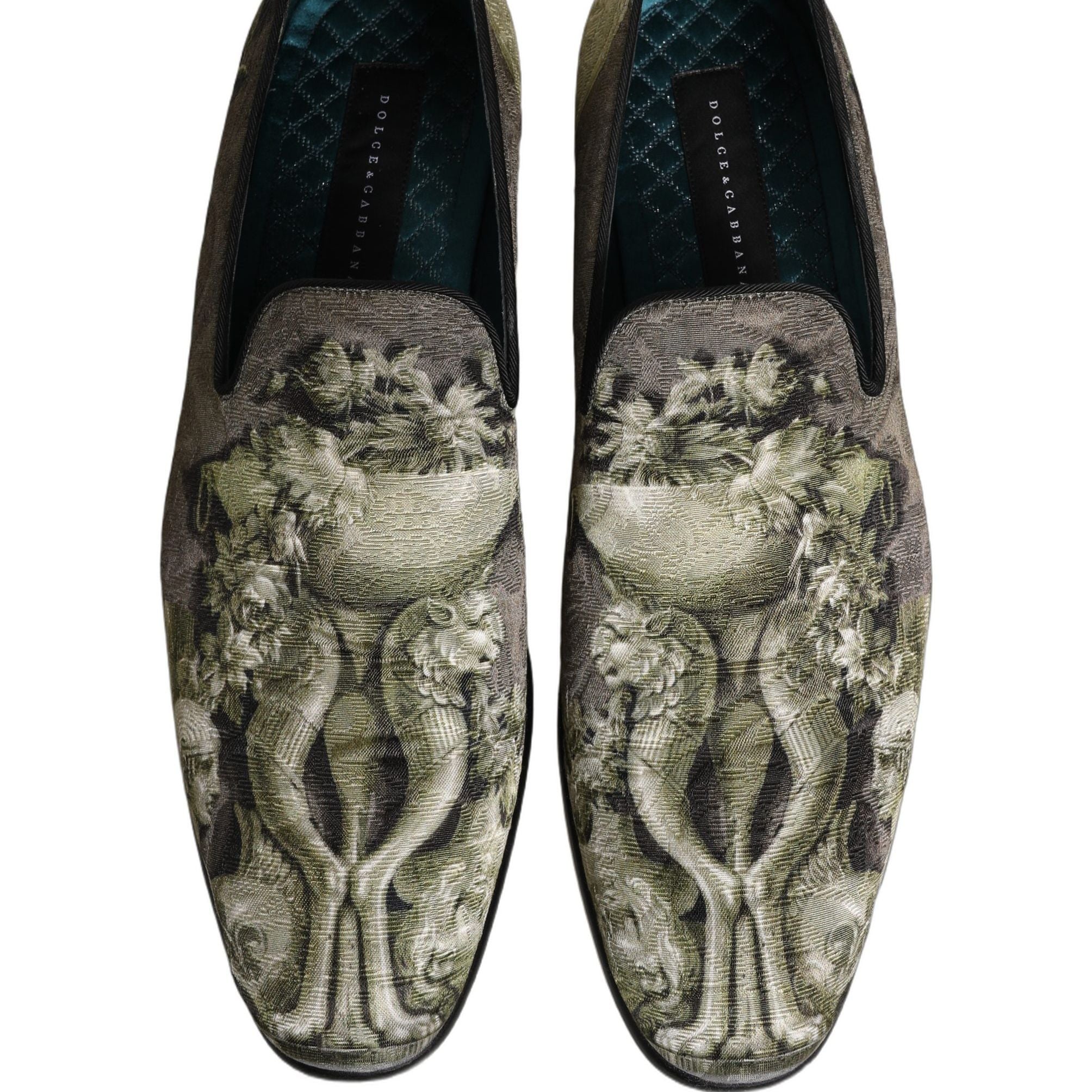 Dolce & Gabbana Brown Baroque Print Slip On Loafers Shoes