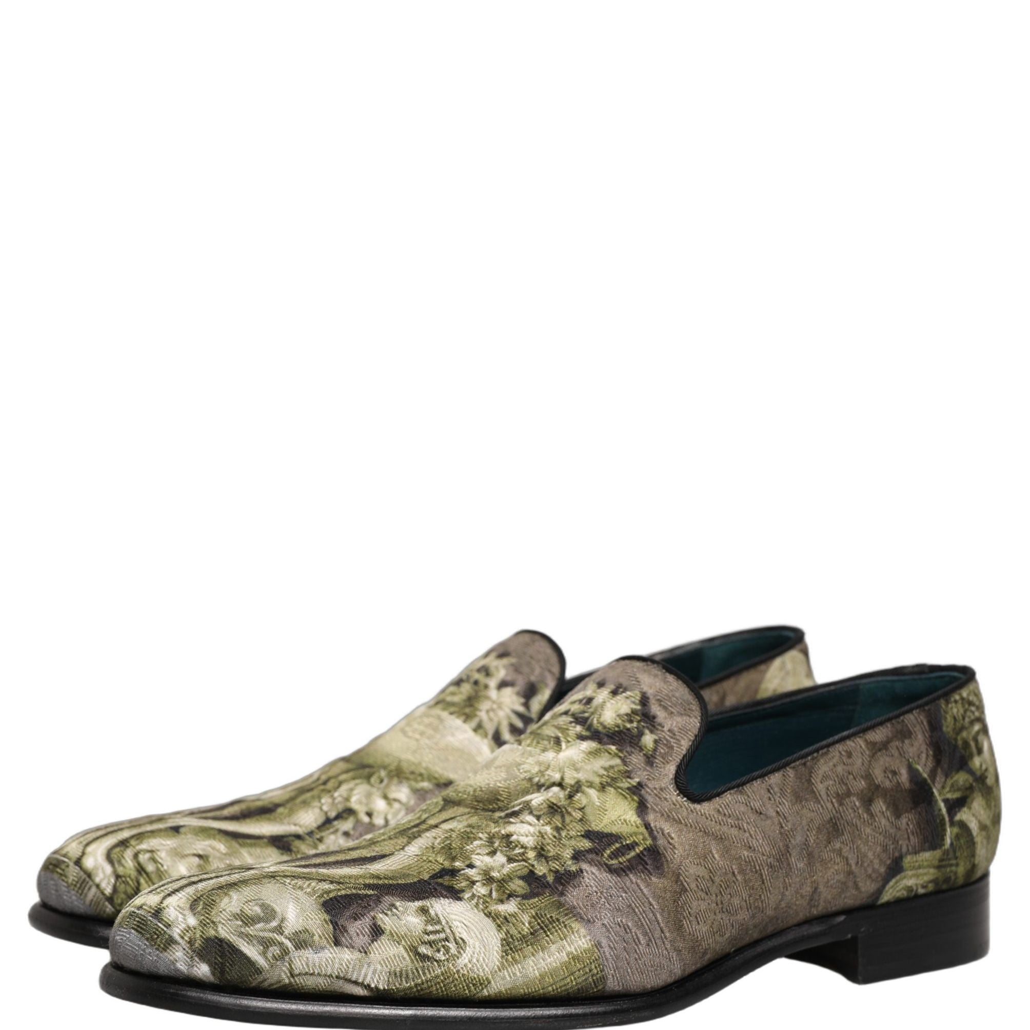 Dolce & Gabbana Brown Baroque Print Slip On Loafers Shoes