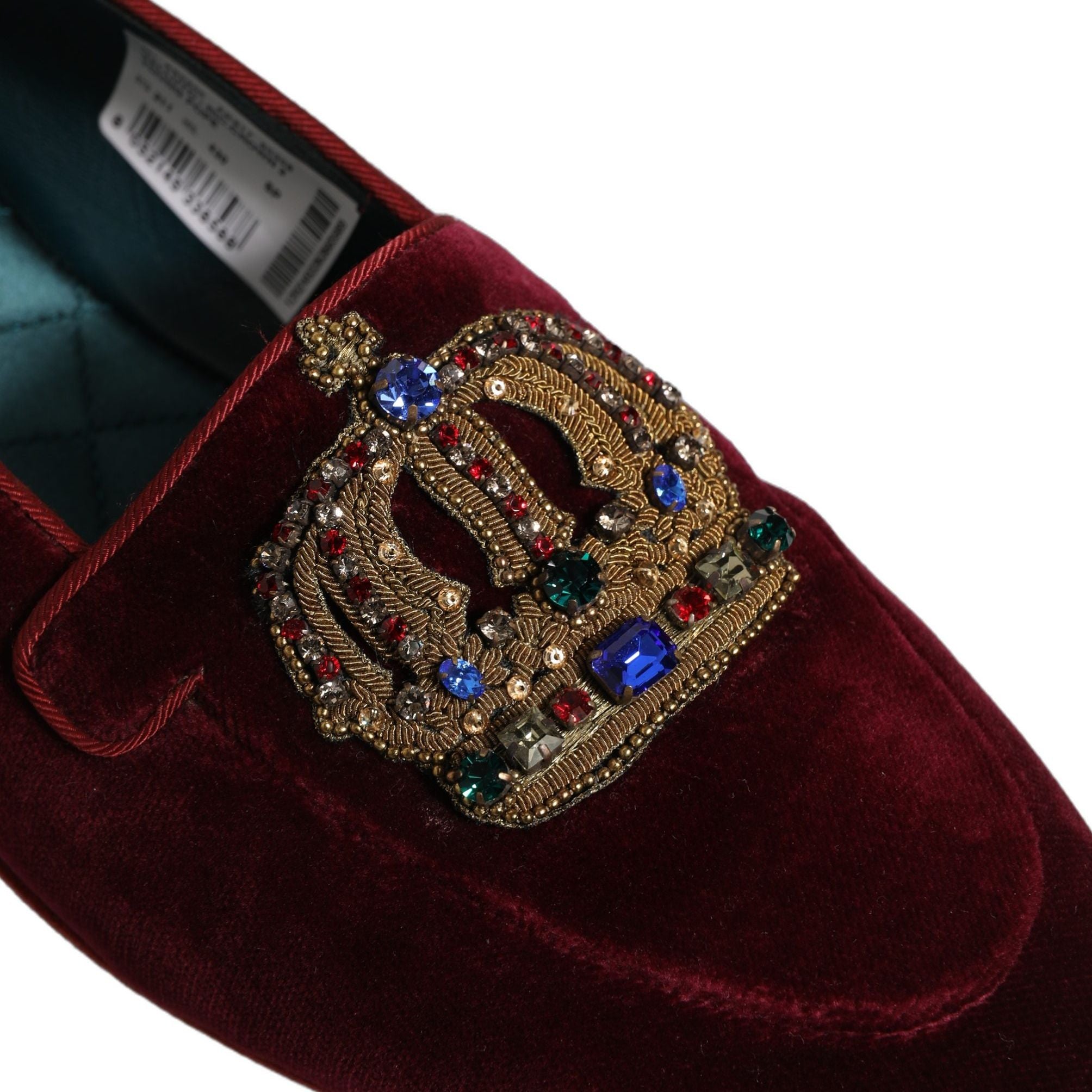 Dolce & Gabbana Burgundy Velvet Crown Slip On Loafers Shoes