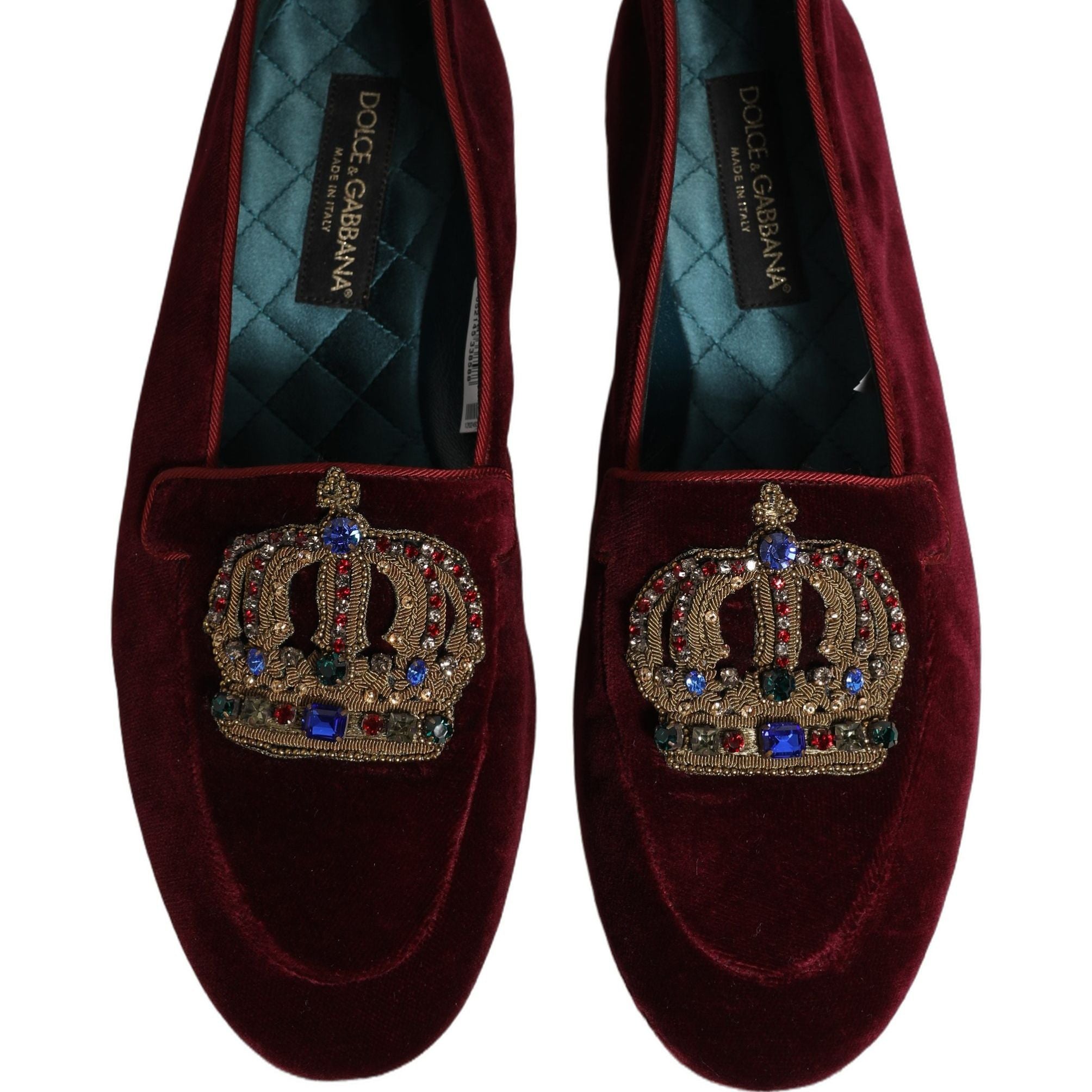 Dolce & Gabbana Burgundy Velvet Crown Slip On Loafers Shoes