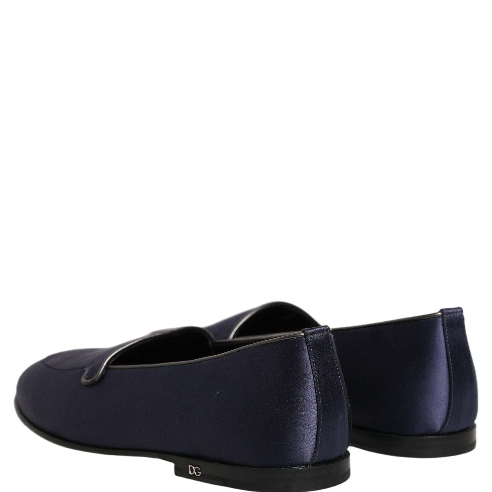Dolce & Gabbana Blue Satin Logo Slip On Flats Loafers Shoes