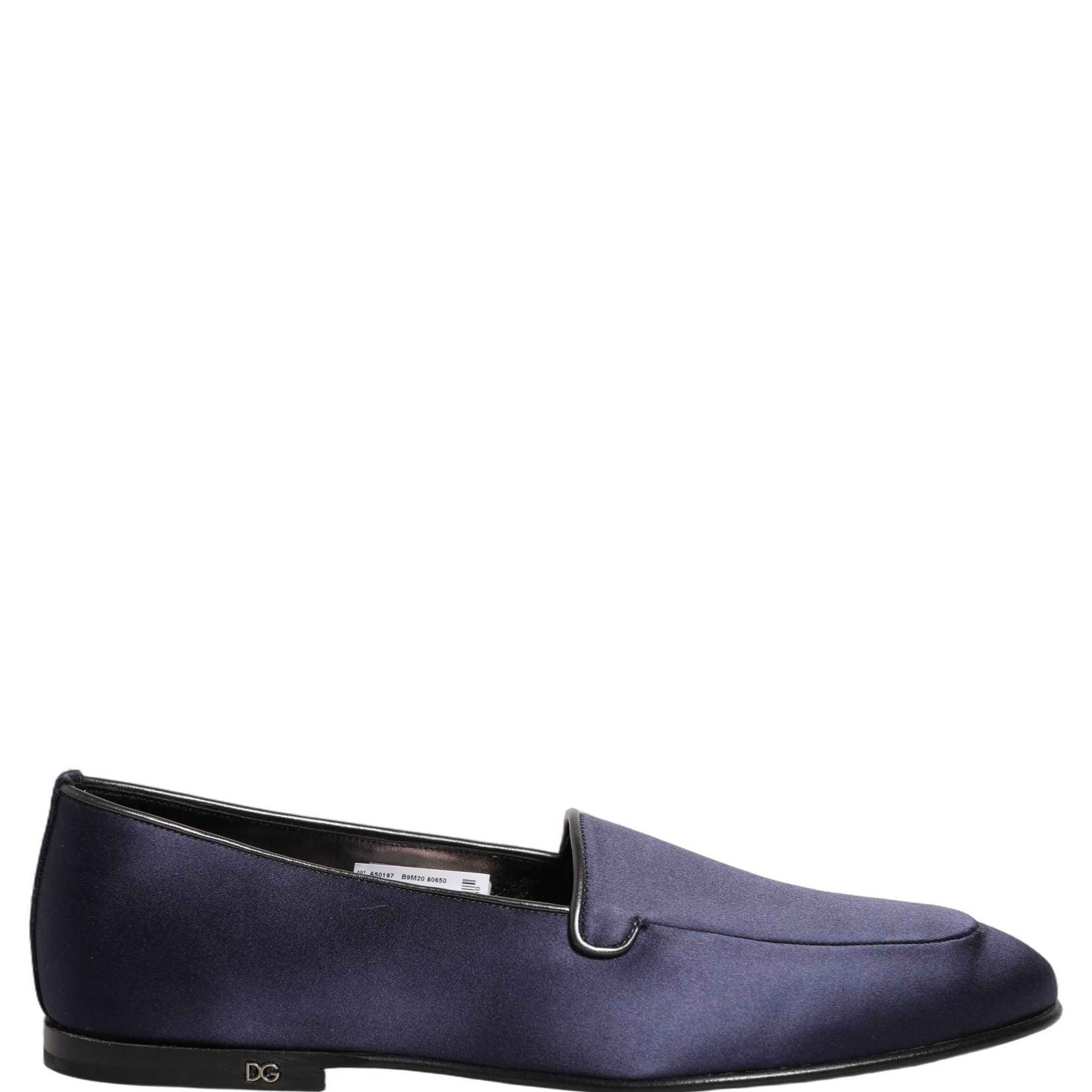 Dolce & Gabbana Blue Satin Logo Slip On Flats Loafers Shoes
