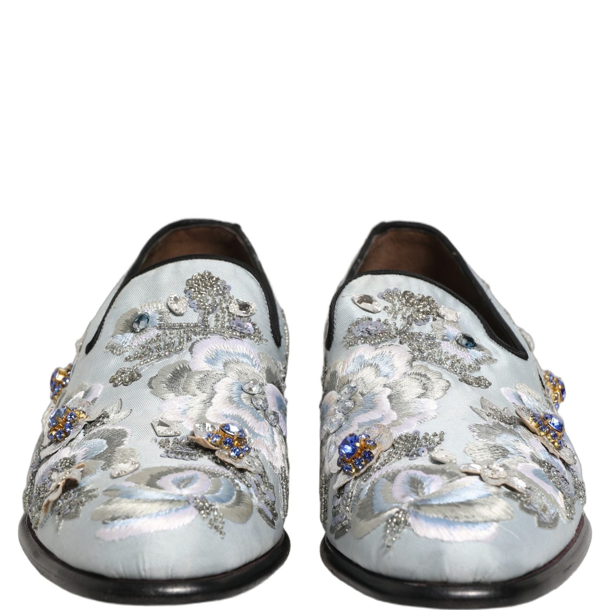 Dolce & Gabbana White Floral Embellished Men Loafers Shoes