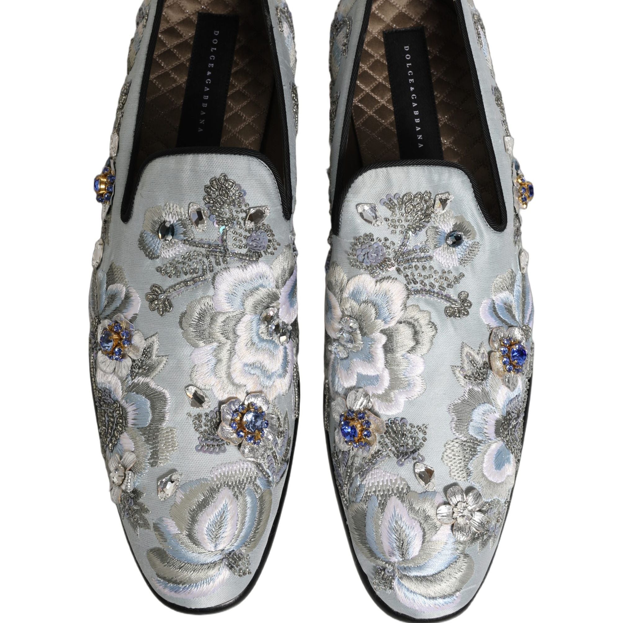 Dolce & Gabbana White Floral Embellished Men Loafers Shoes
