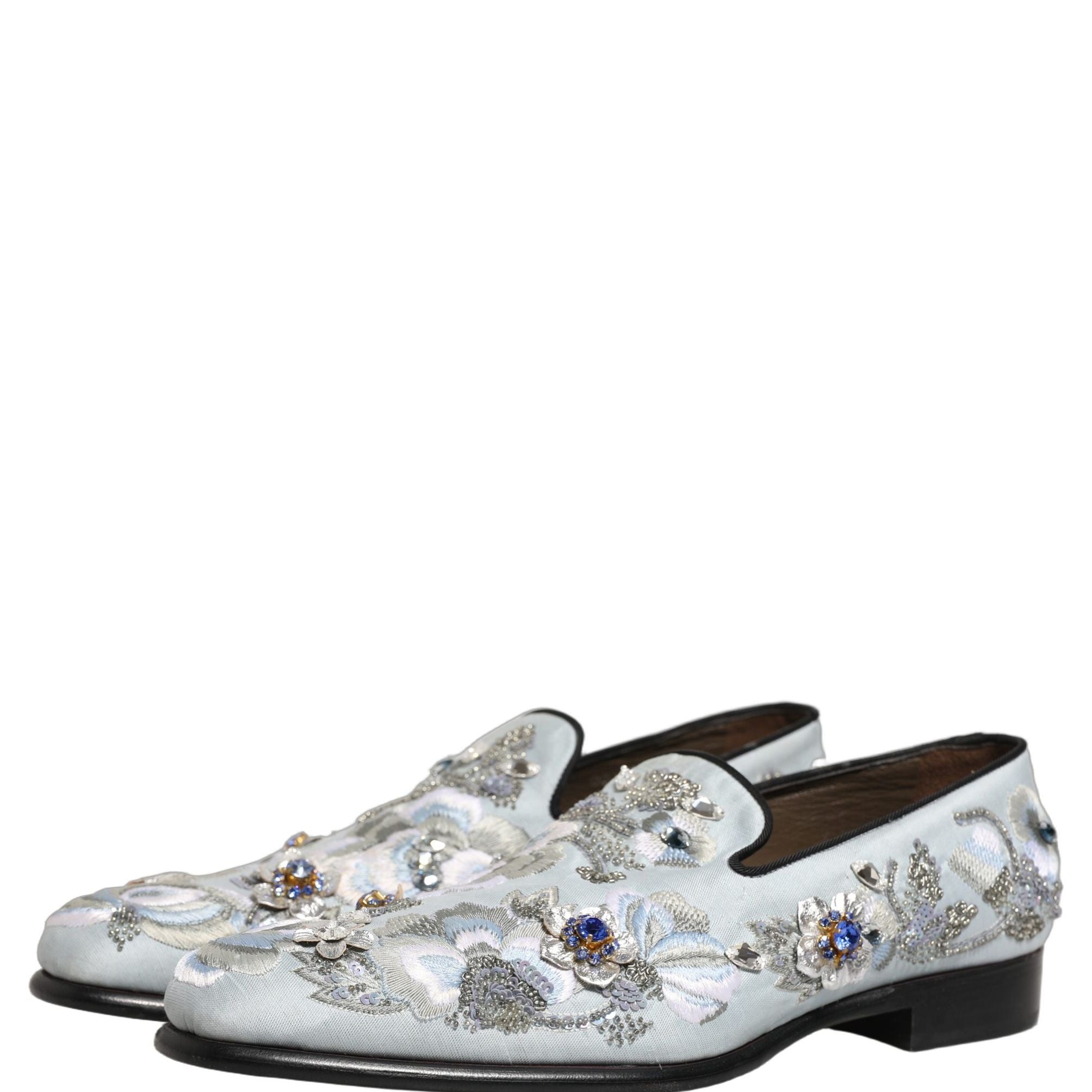 Dolce & Gabbana White Floral Embellished Men Loafers Shoes