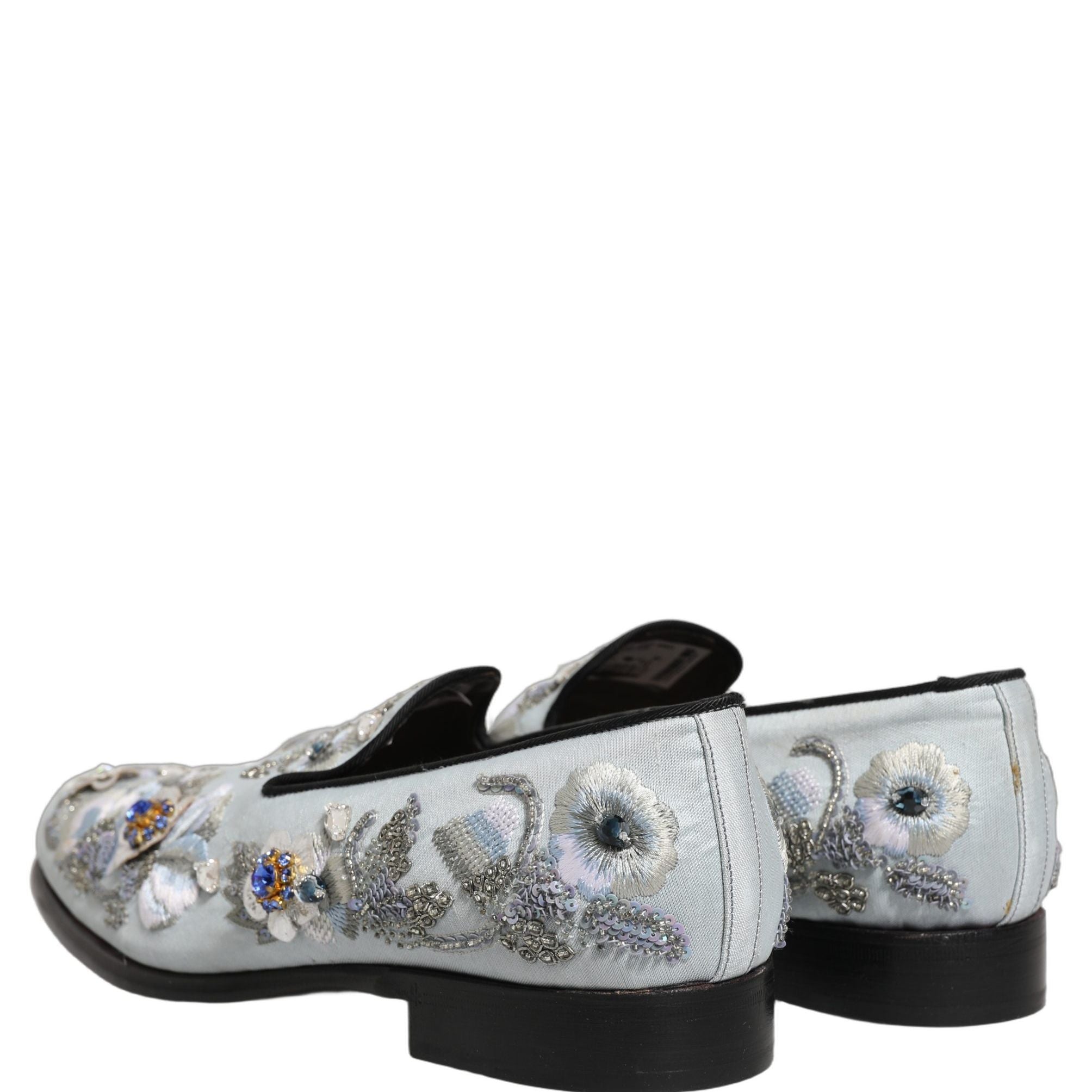 Dolce & Gabbana White Floral Embellished Men Loafers Shoes