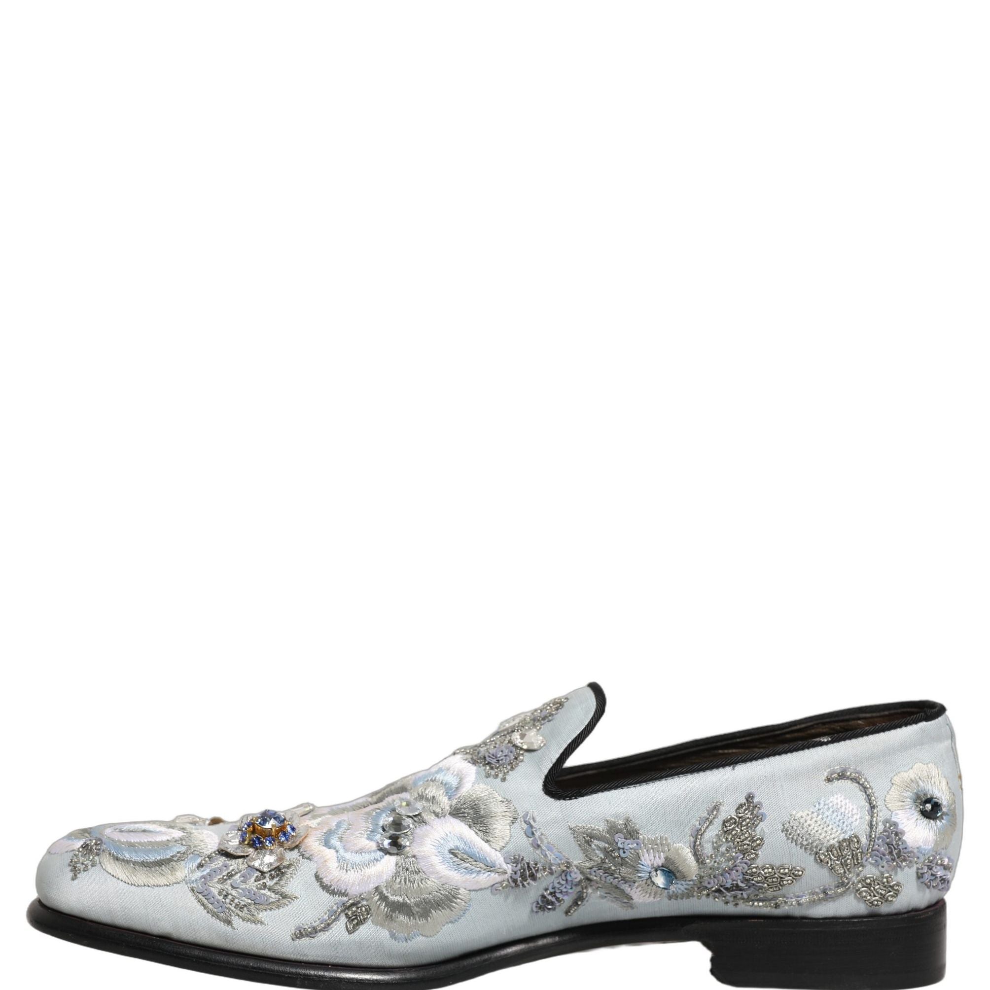 Dolce & Gabbana White Floral Embellished Men Loafers Shoes