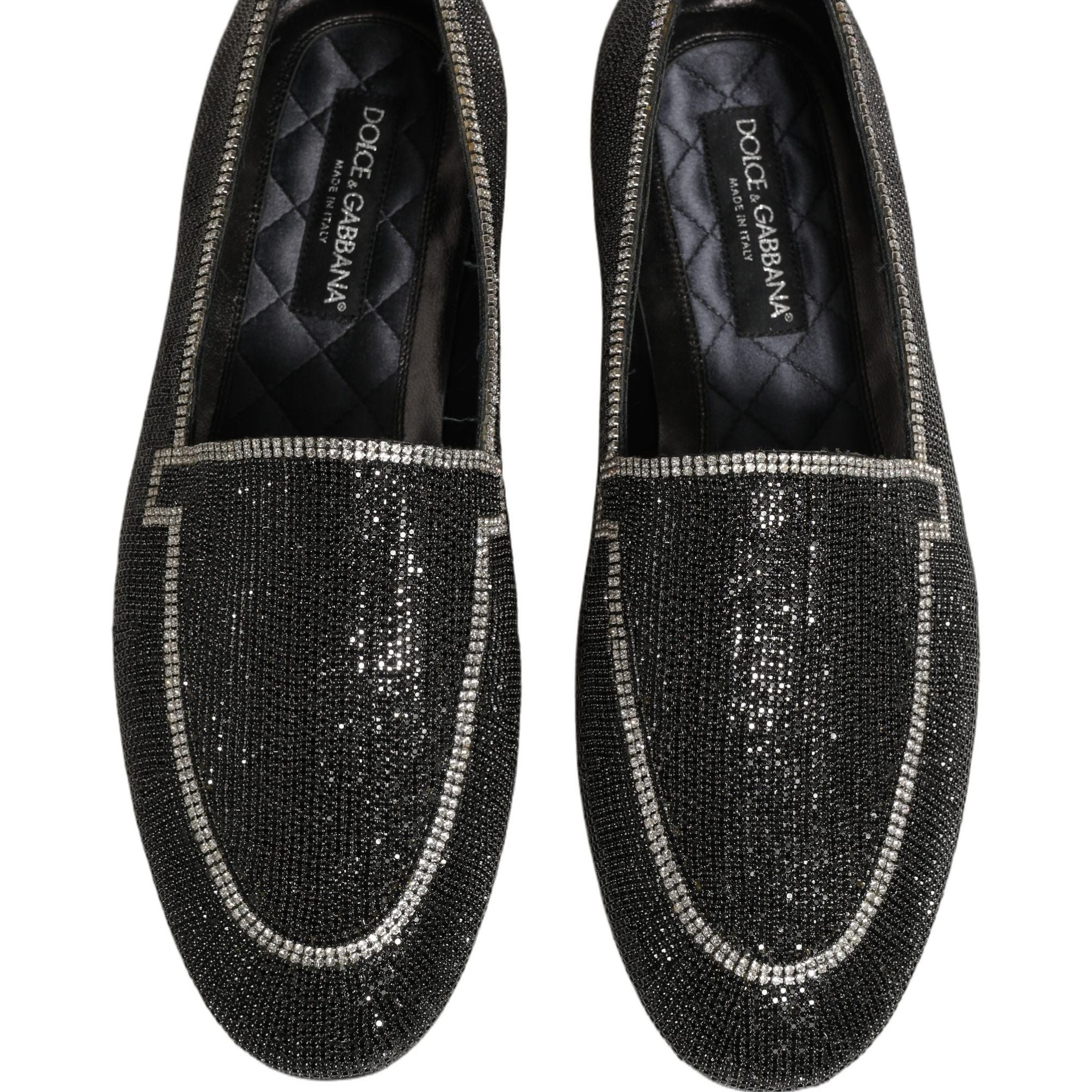 Dolce & Gabbana Black Crystal Embellished Men Loafers Shoes