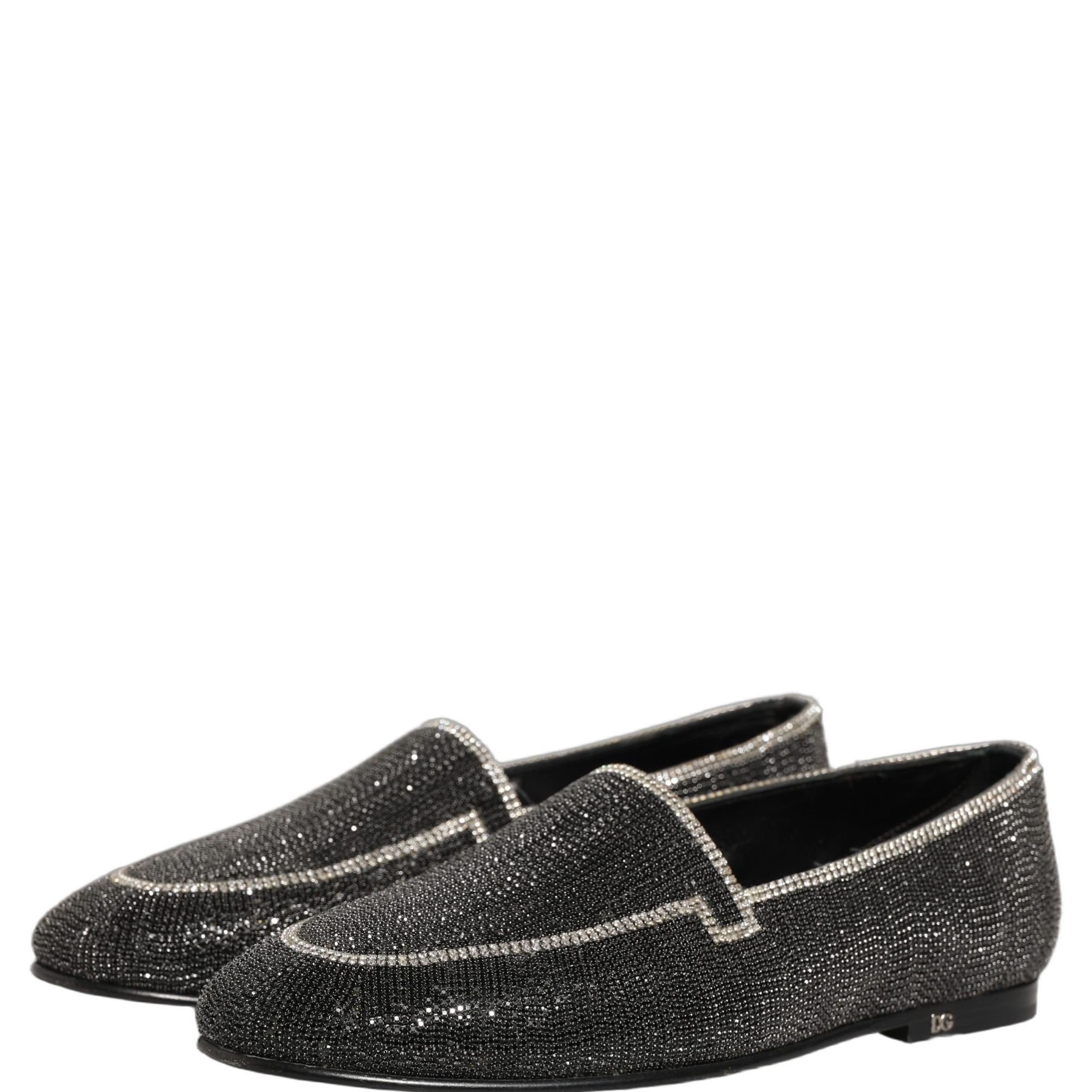 Dolce & Gabbana Black Crystal Embellished Men Loafers Shoes